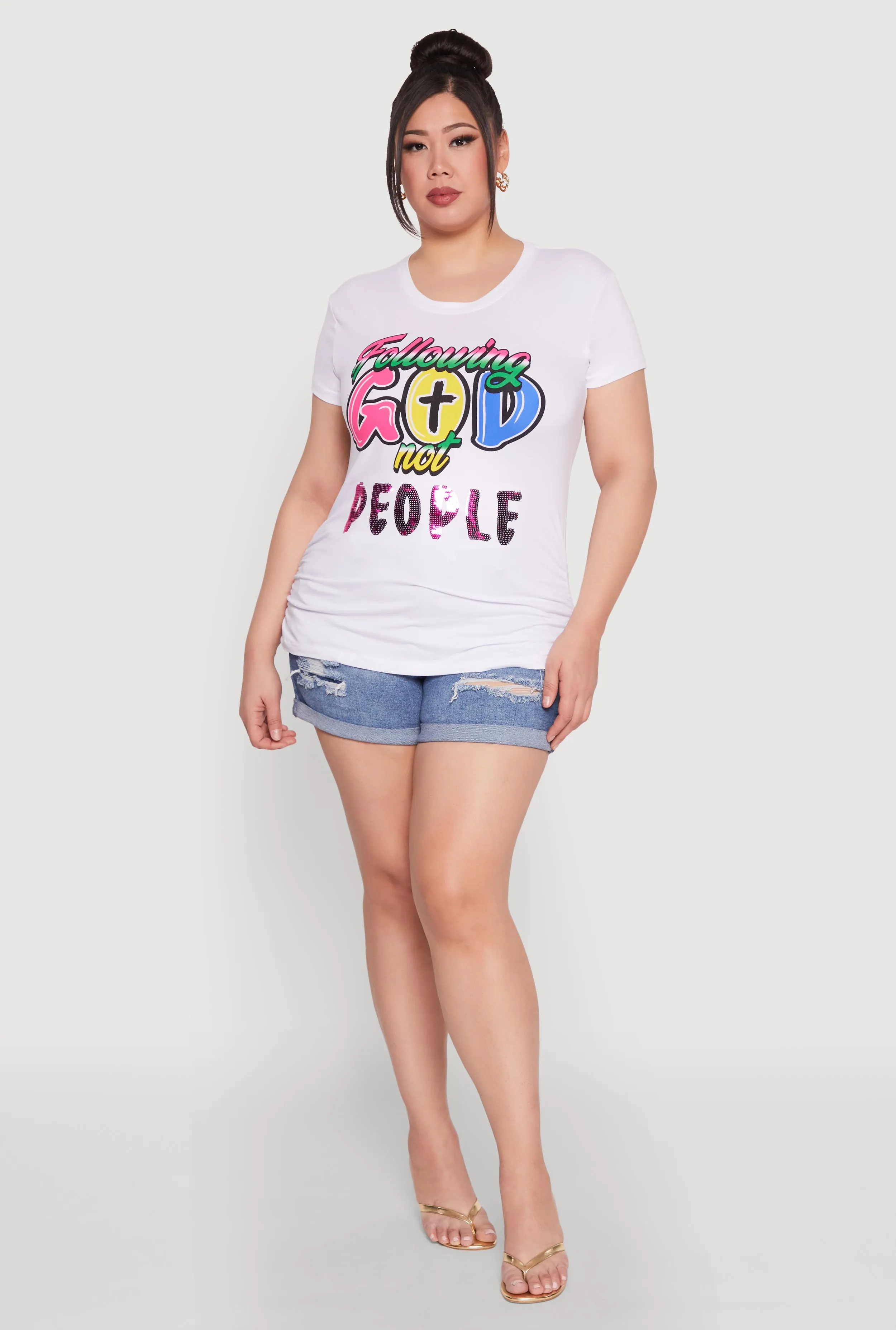 Plus Size Following God Sequin Graphic Tee sold by Rainbow product image thumbnail 3