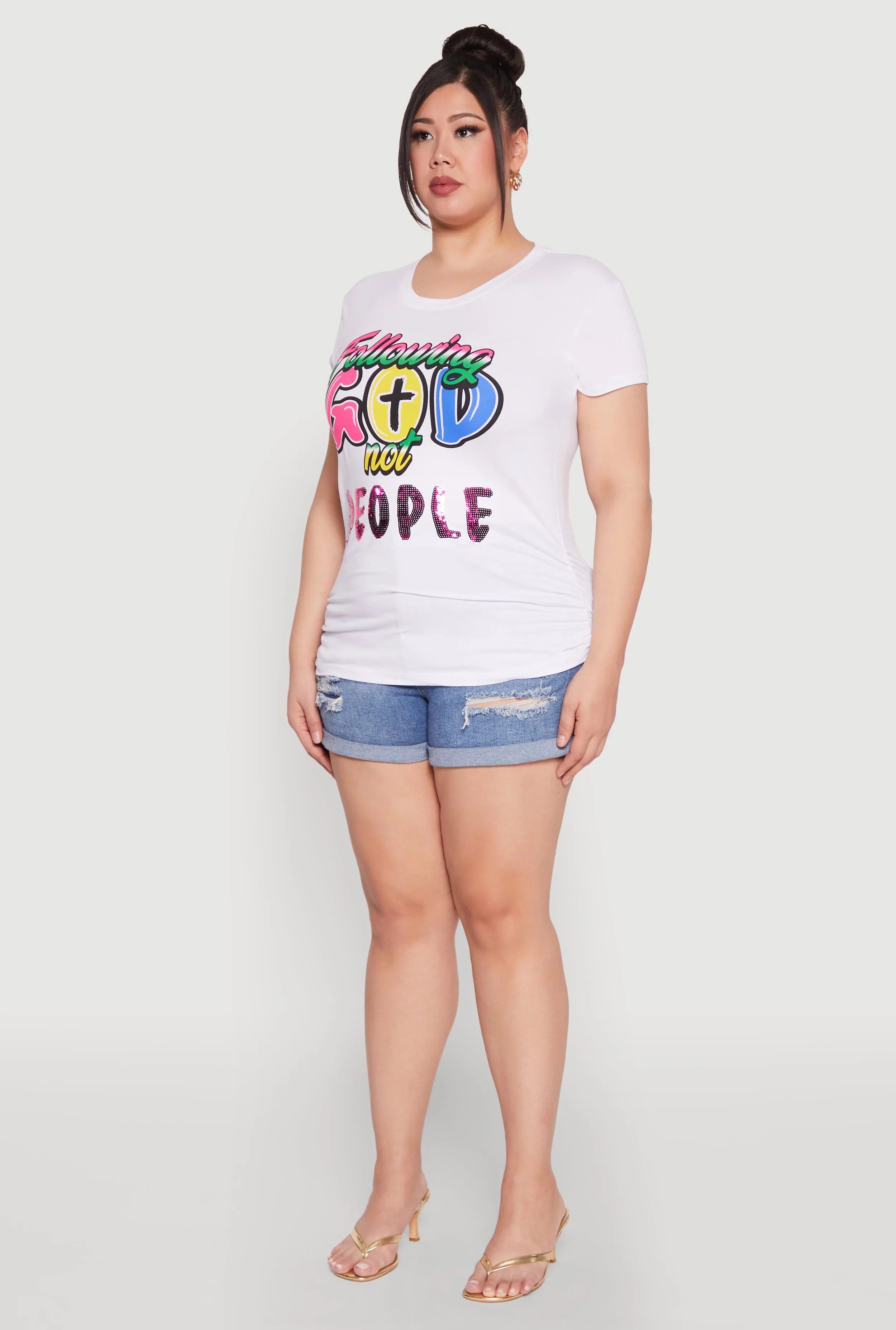 Plus Size Following God Sequin Graphic Tee sold by Rainbow product image thumbnail 5