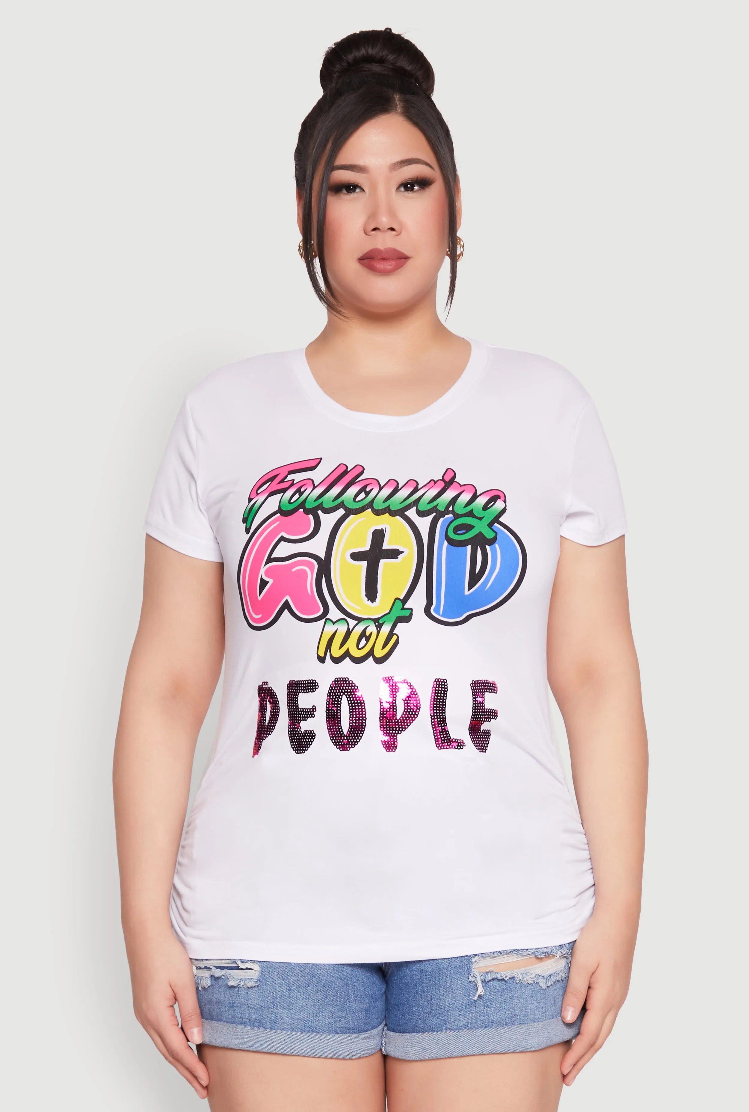 Plus Size Following God Sequin Graphic Tee sold by Rainbow product image thumbnail 2