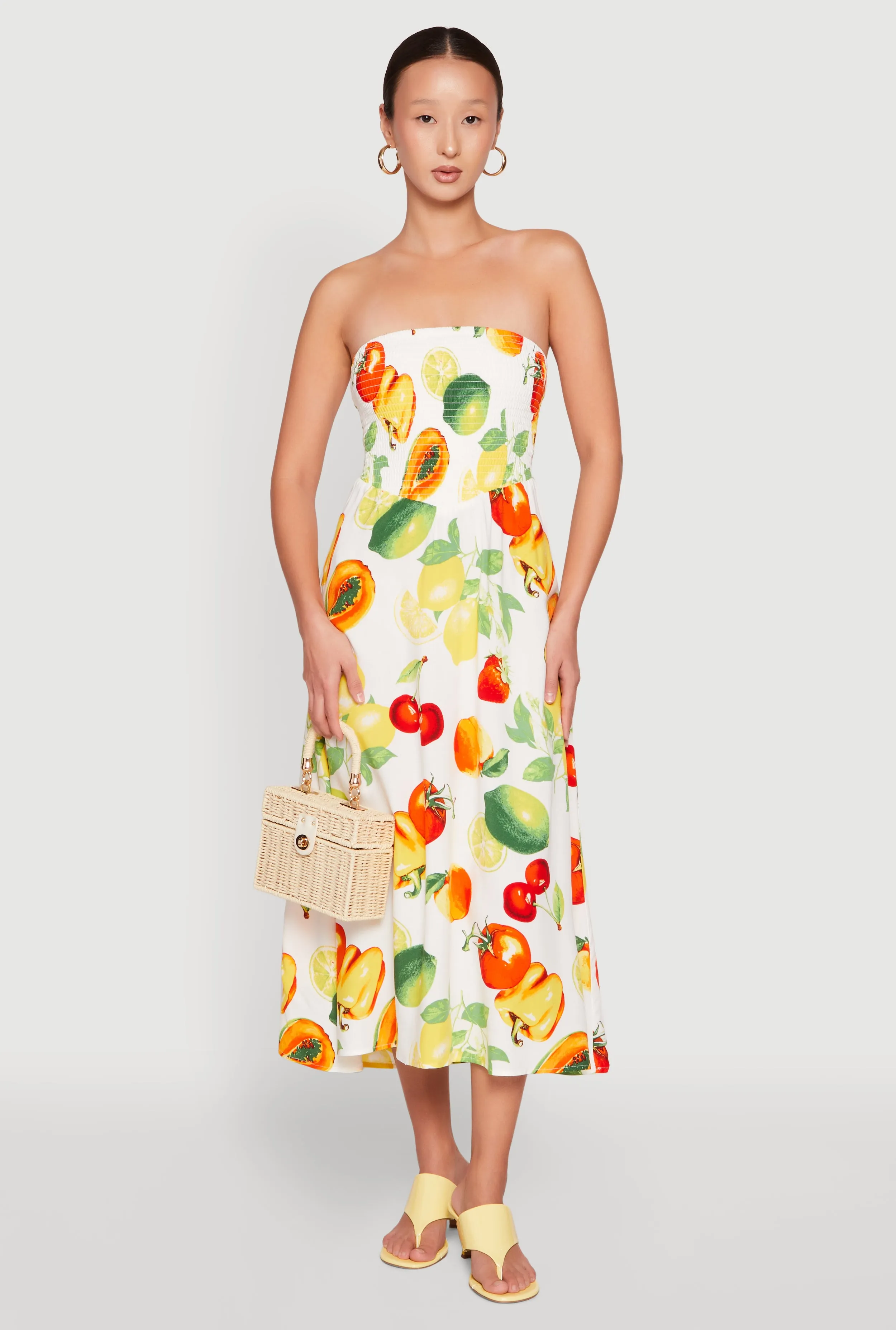 Almost Famous Assorted Fruit Smocked Dress sold by Rainbow