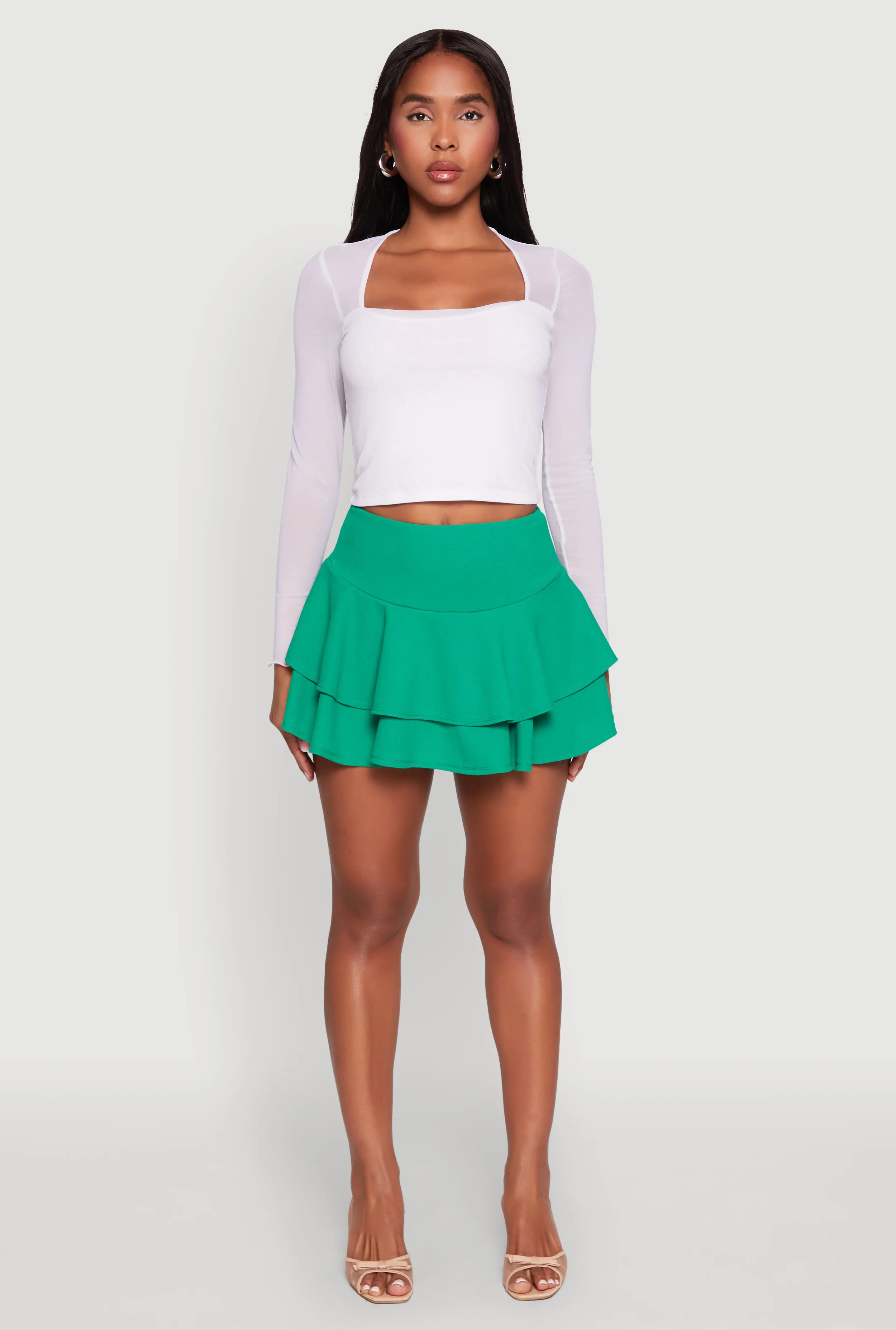 Crepe Knit Mini Tiered Skort sold by Rainbow