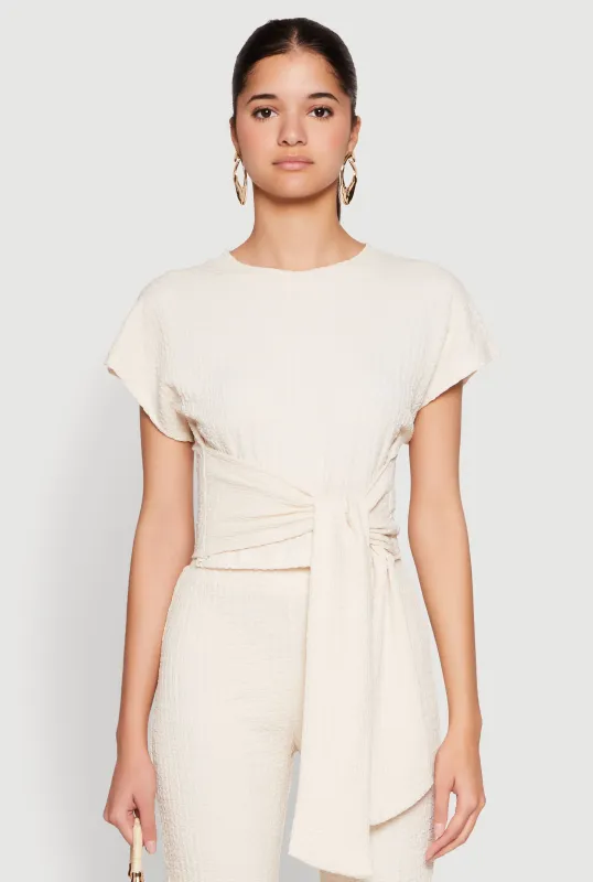 Tie Front Textured Knit Top sold by Rainbow