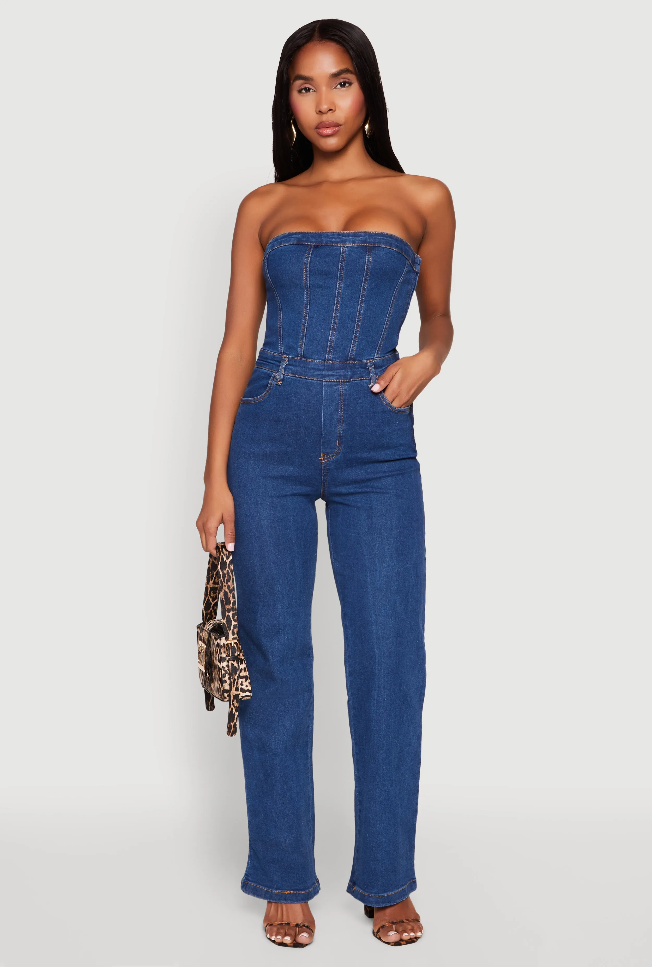 Daisy Strapless Corset Denim Jumpsuit sold by Rainbow