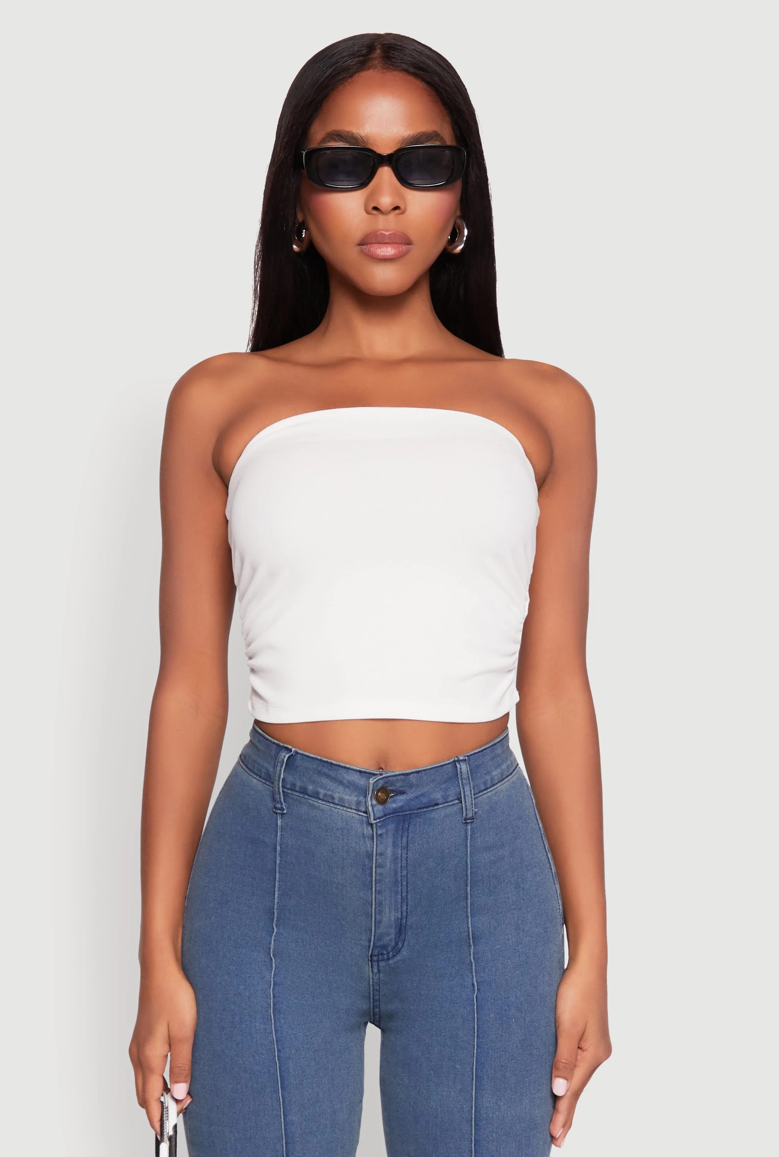 Side Ruched Cropped Tube Top sold by Rainbow product image thumbnail 2