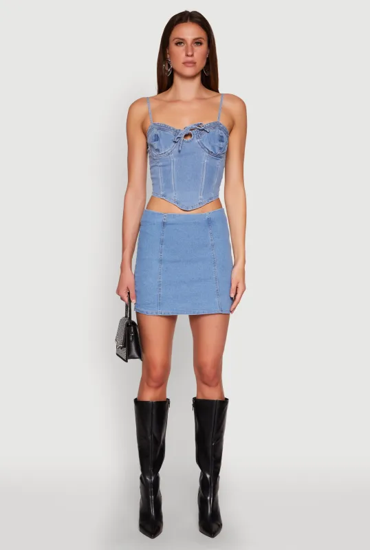 Zip Back Denim Mini Skirt sold by Rainbow