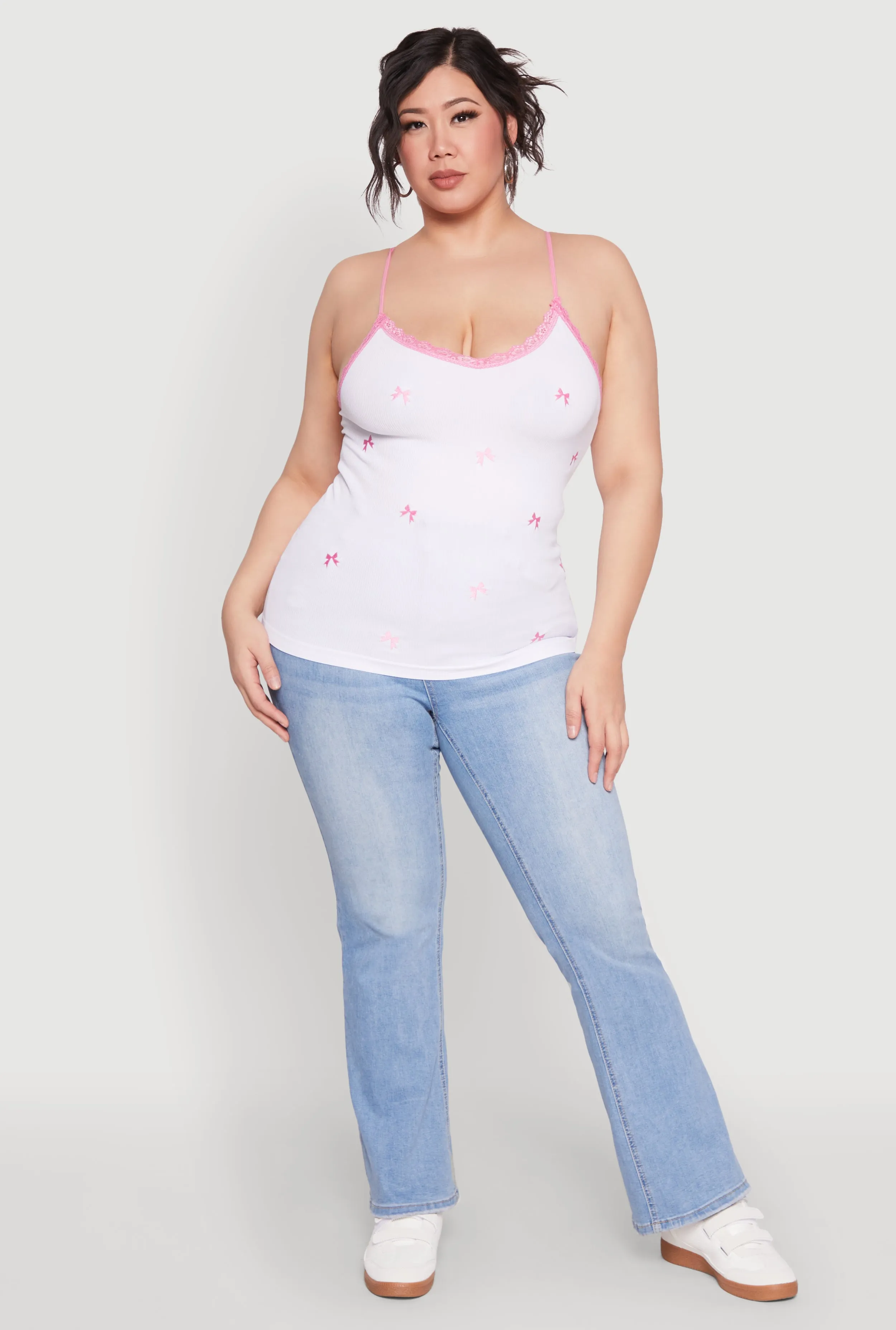 Plus Size Bow Embroidered Lace Trim Cami sold by Rainbow