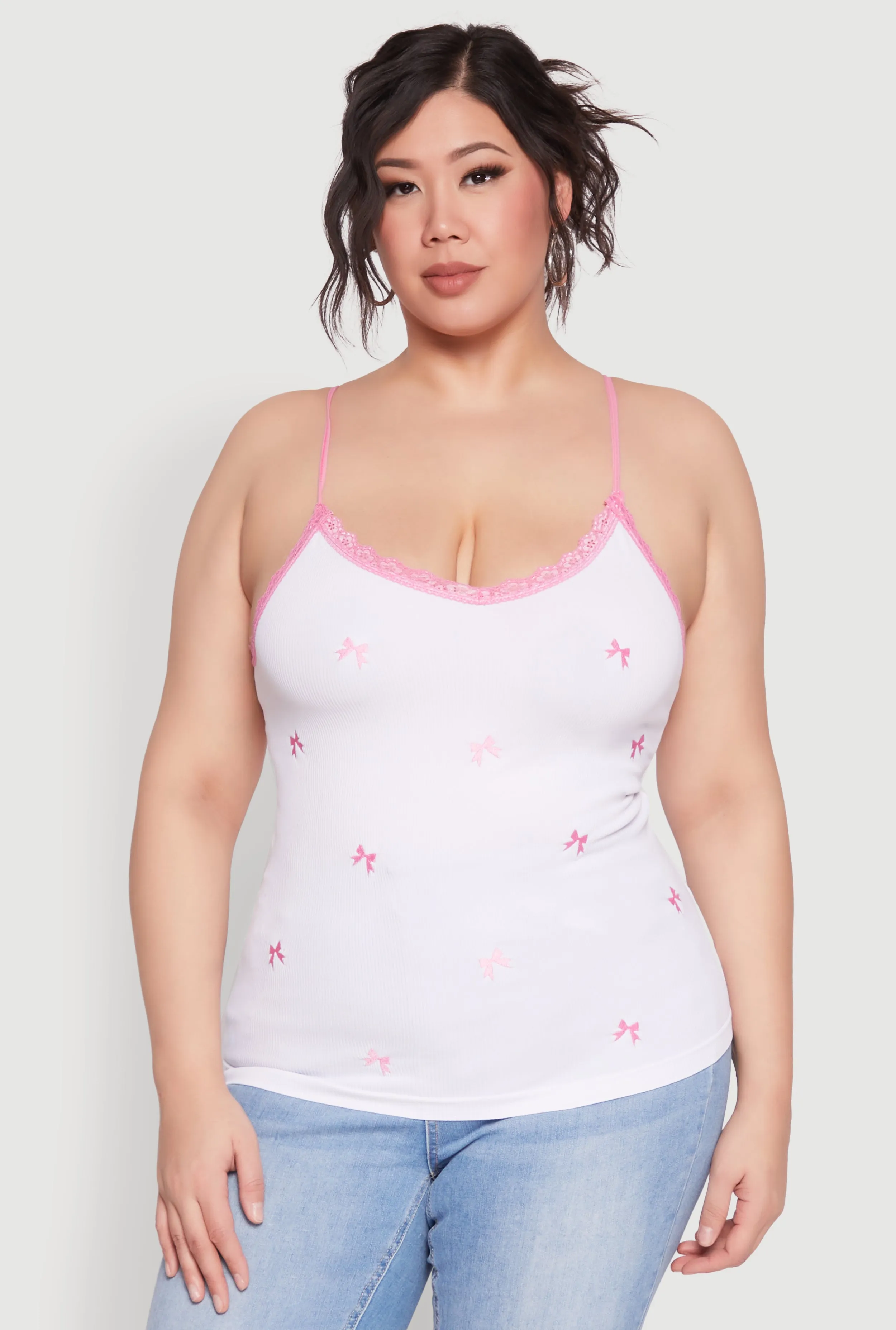 Plus Size Bow Embroidered Lace Trim Cami sold by Rainbow product image thumbnail 2