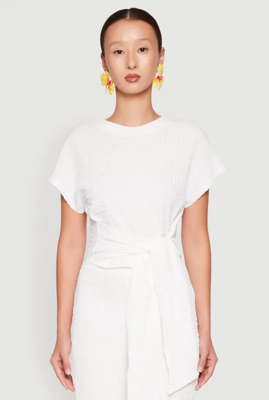 Tie Front Textured Knit Top sold by Rainbow