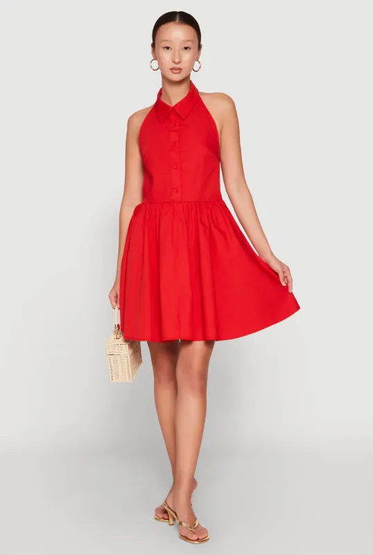 Halter Button Front Skater Dress sold by Rainbow