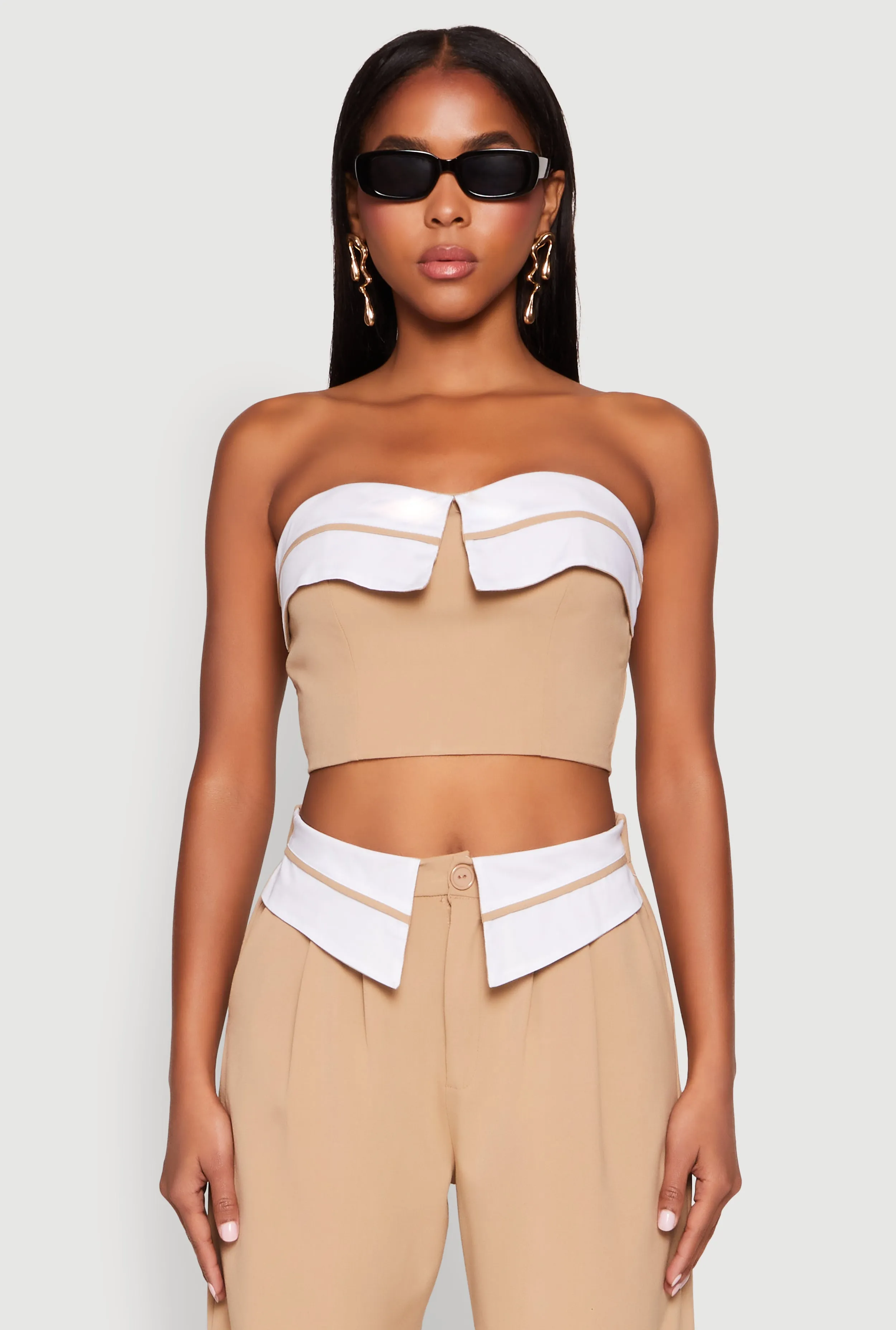 Contrast Trim Fold Over Crop Top sold by Rainbow