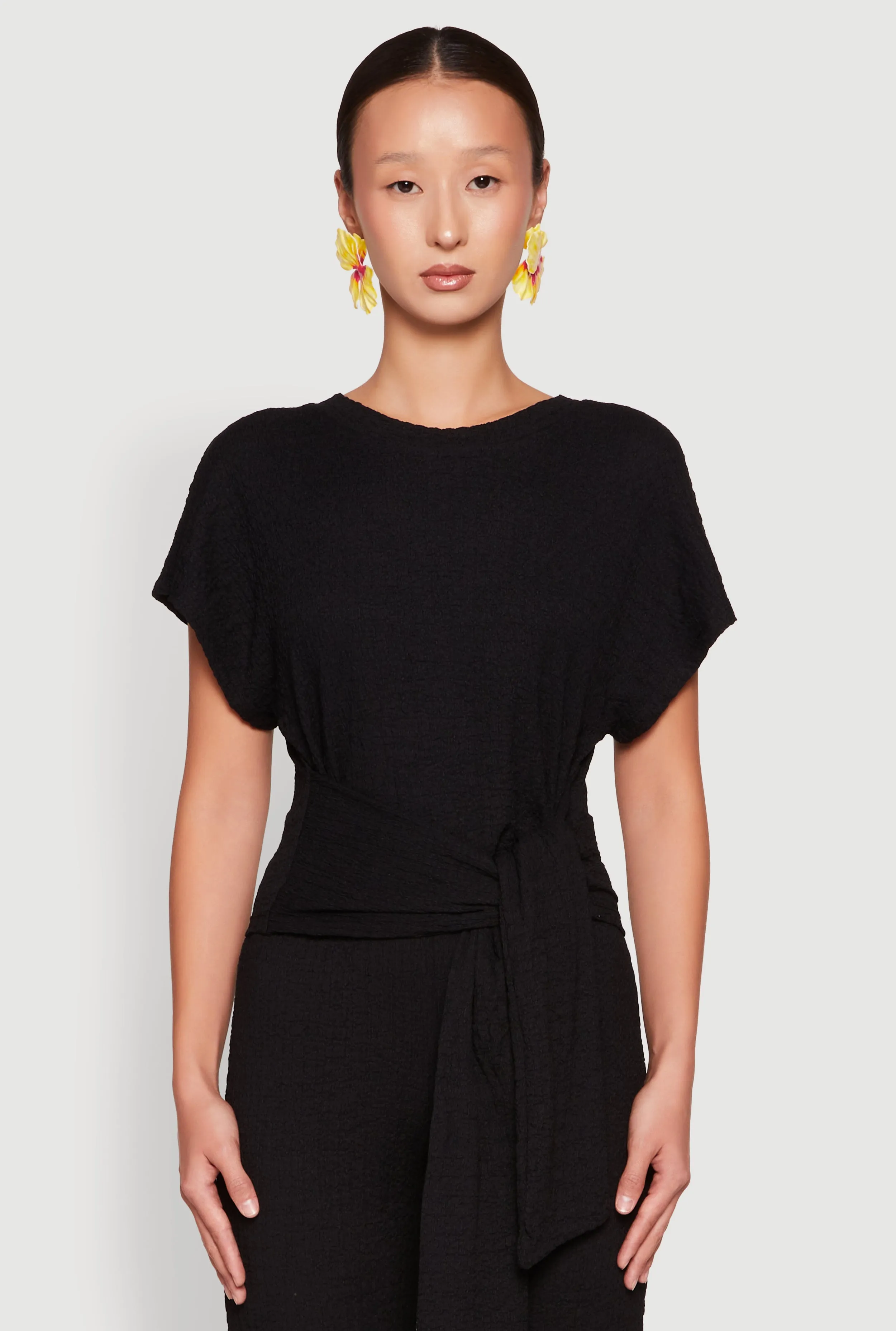 Tie Front Textured Knit Top sold by Rainbow