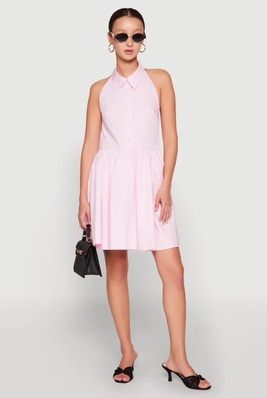 Halter Button Front Skater Dress sold by Rainbow