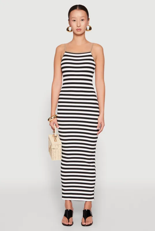 Contrast Trim Striped Maxi Dress sold by Rainbow