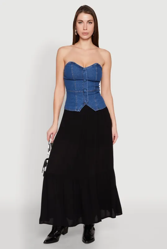 Denim Button Front Tube Top sold by Rainbow