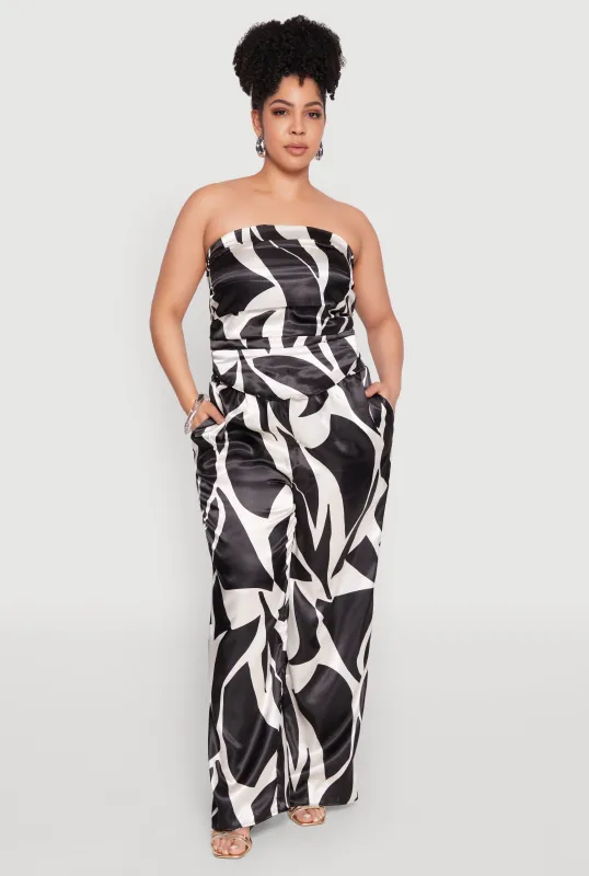 Plus Size Patterned Satin Palazzo Pants sold by Rainbow