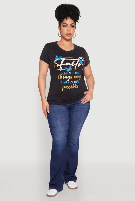 Plus Size Mineral Wash Butterfly Faith Graphic Tee sold by Rainbow