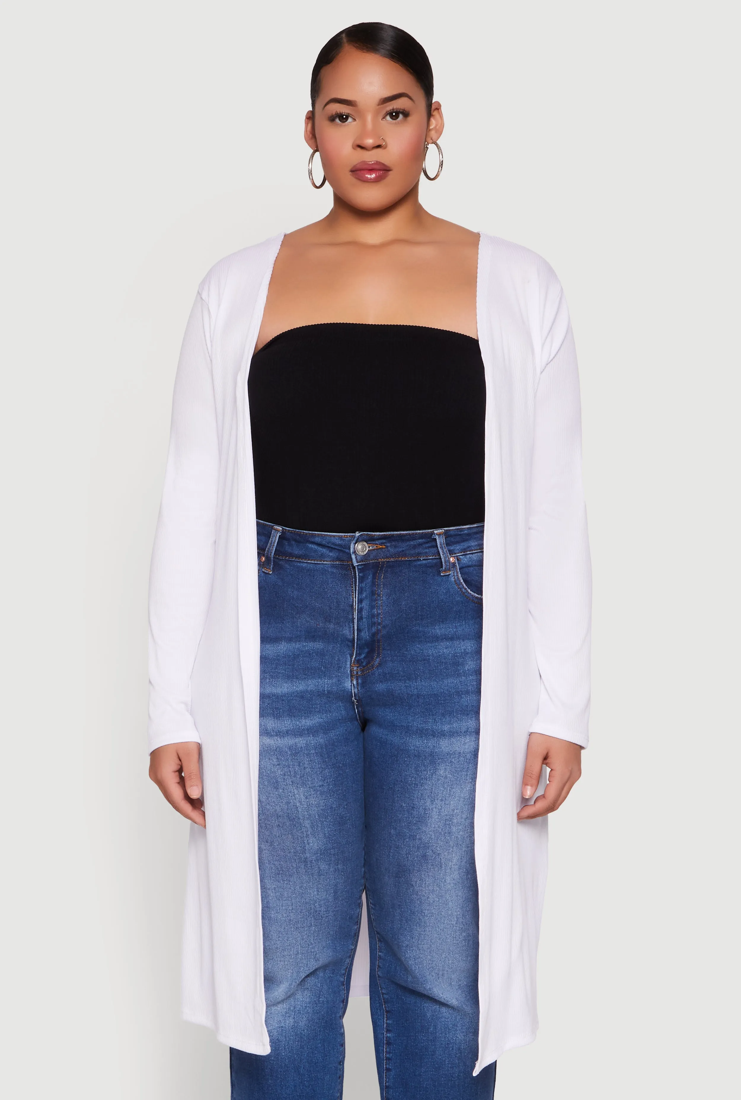 Plus Size Ribbed Soft Knit Open Front Duster sold by Rainbow product image thumbnail 2