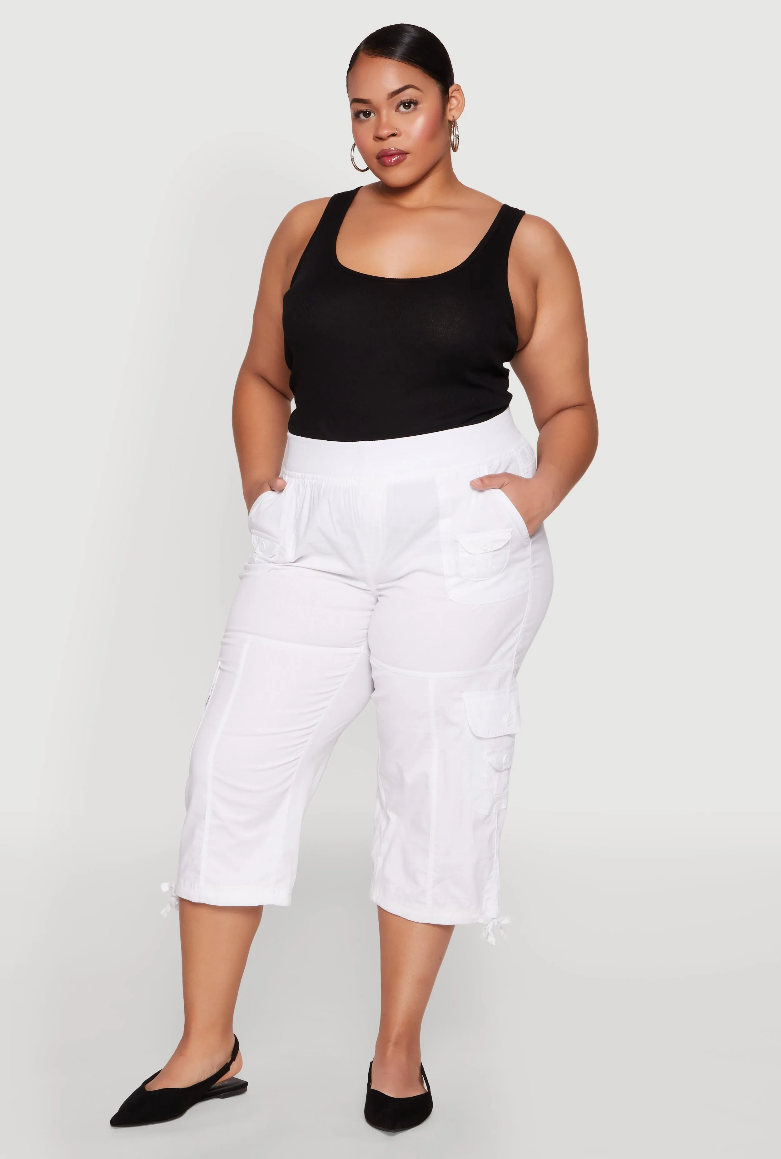 Plus Size High Waisted Cargo Capri Pants sold by Rainbow