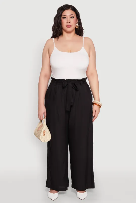 Plus Size Paper Bag Waist Belted Pants sold by Rainbow