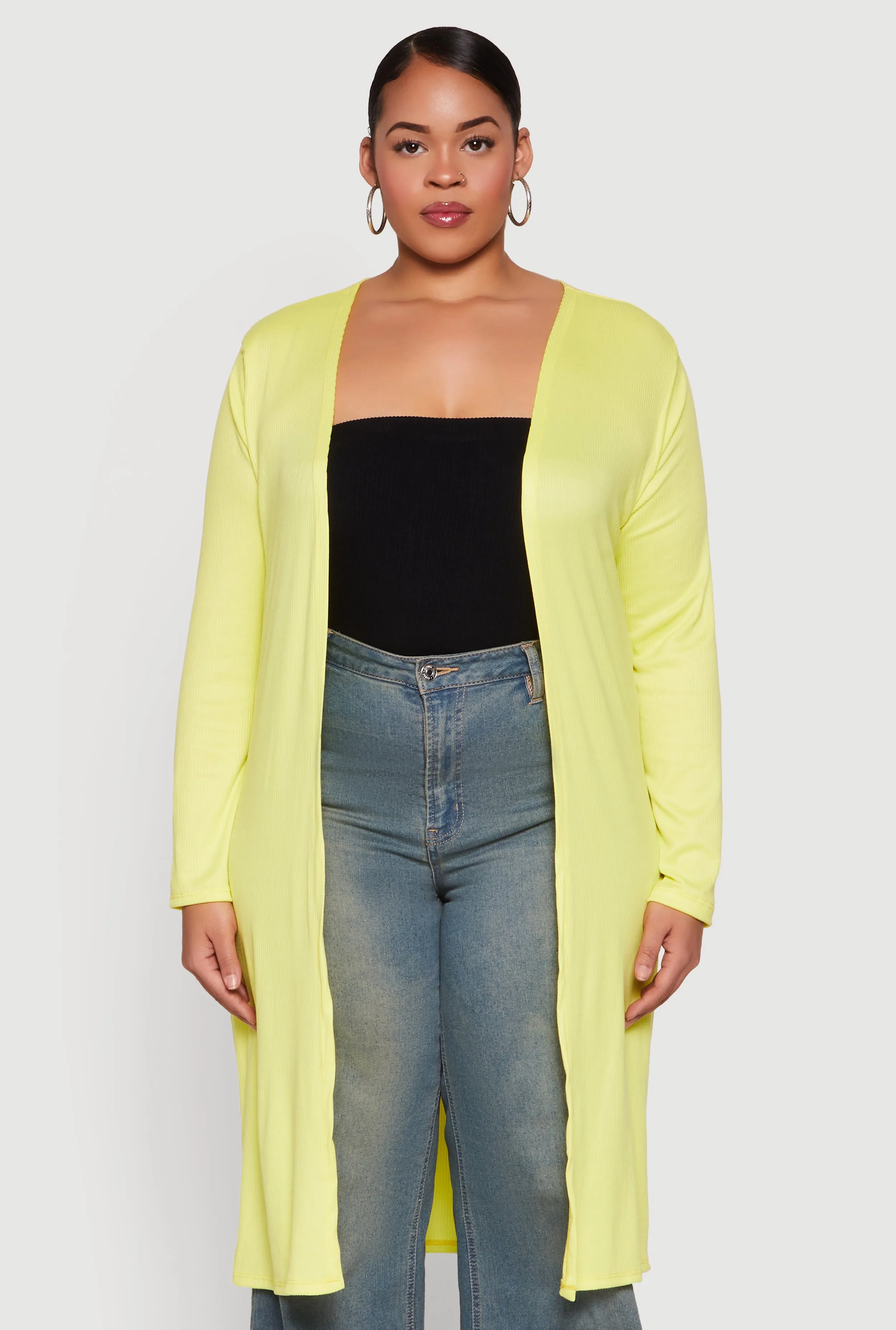 Plus Size Ribbed Soft Knit Open Front Duster sold by Rainbow product image thumbnail 2