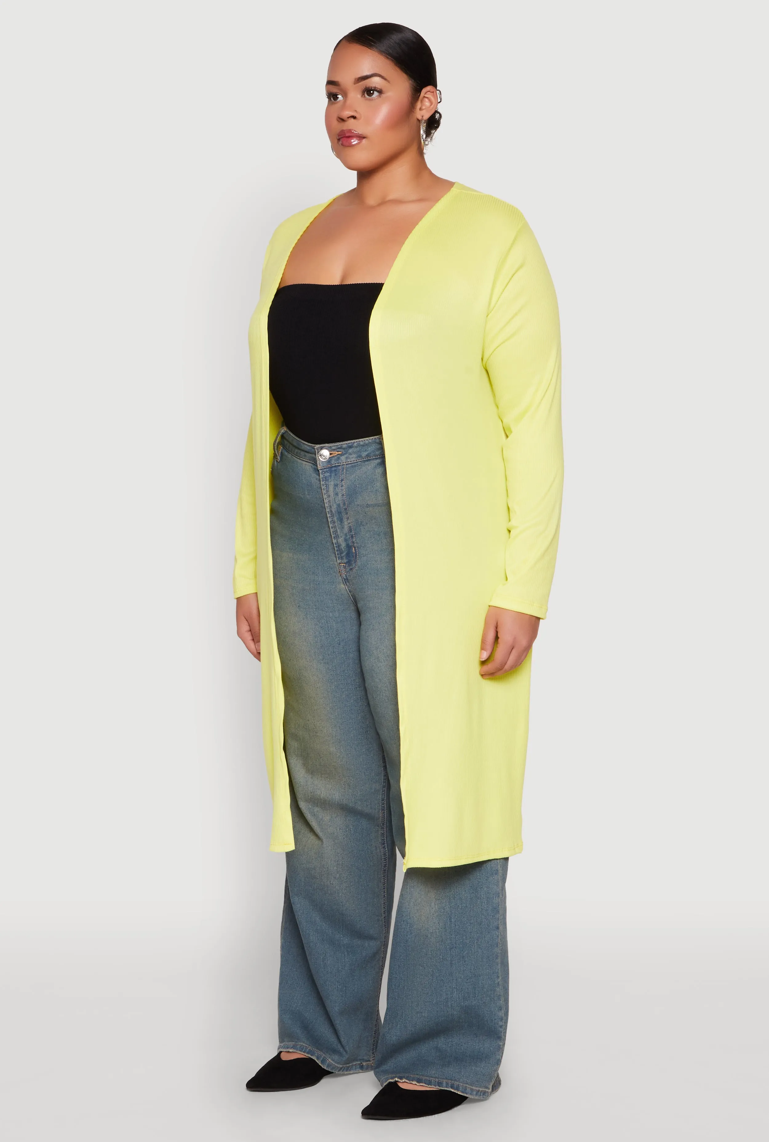 Plus Size Ribbed Soft Knit Open Front Duster sold by Rainbow product image thumbnail 5