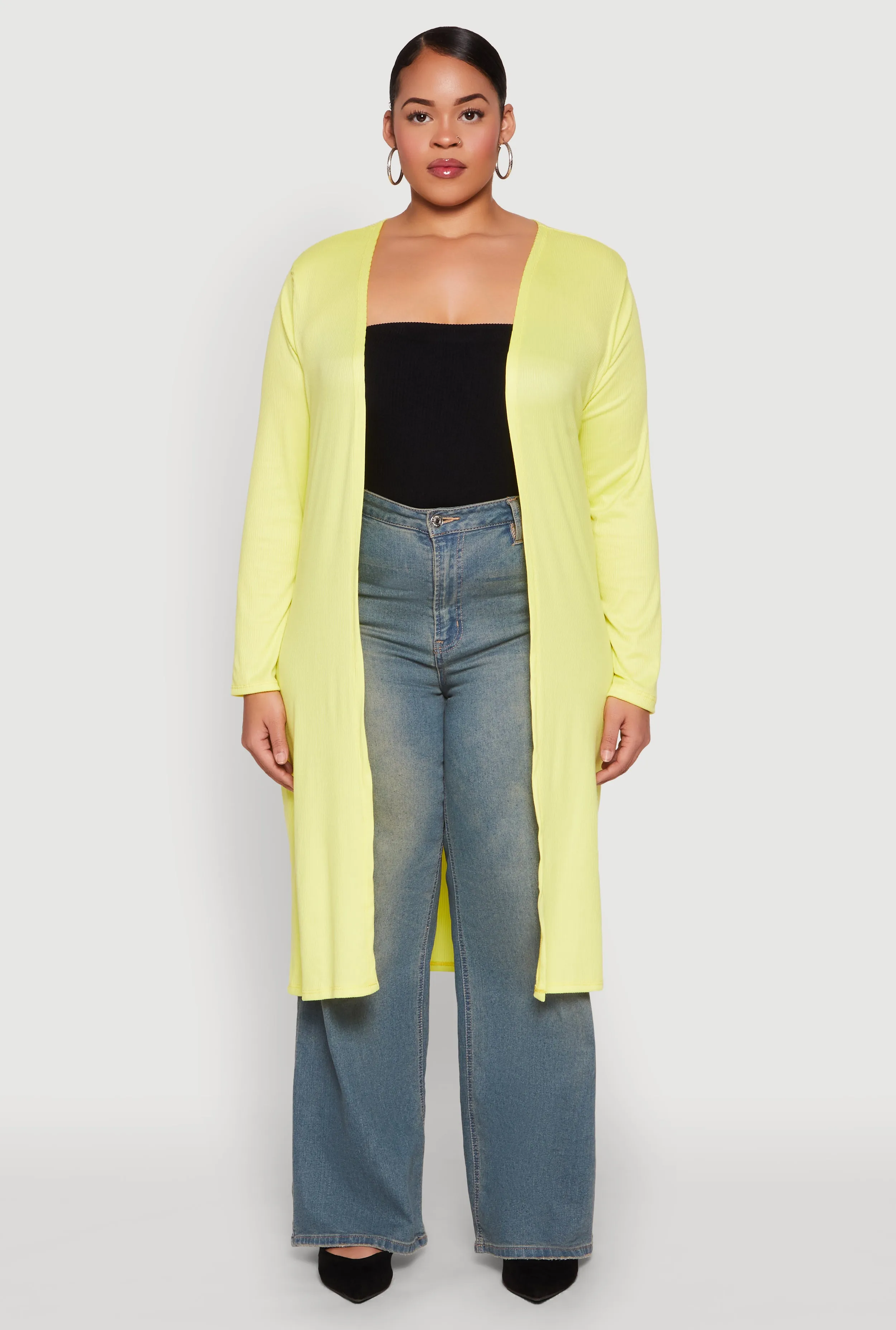 Plus Size Ribbed Soft Knit Open Front Duster sold by Rainbow product image thumbnail 3