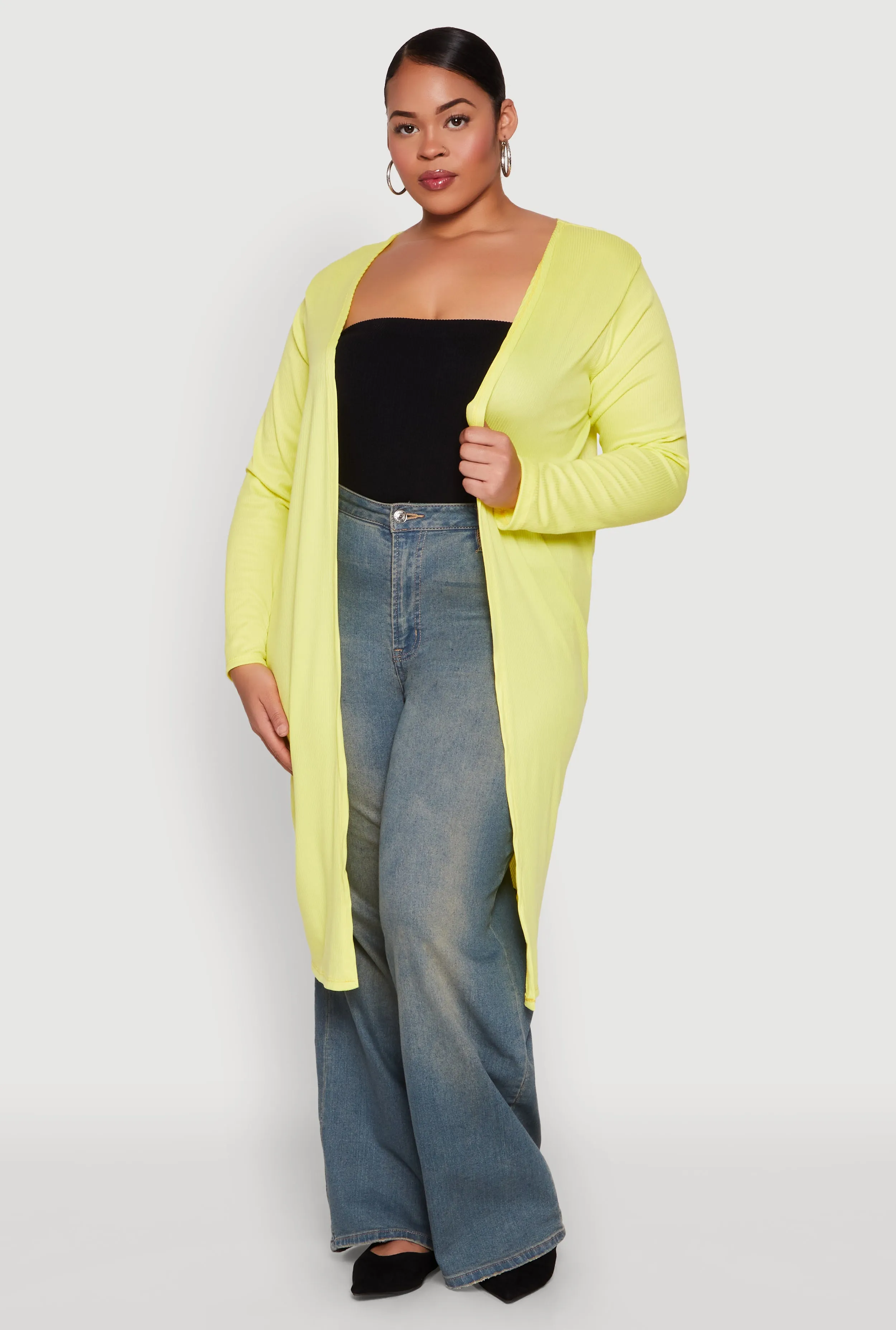 Plus Size Ribbed Soft Knit Open Front Duster sold by Rainbow