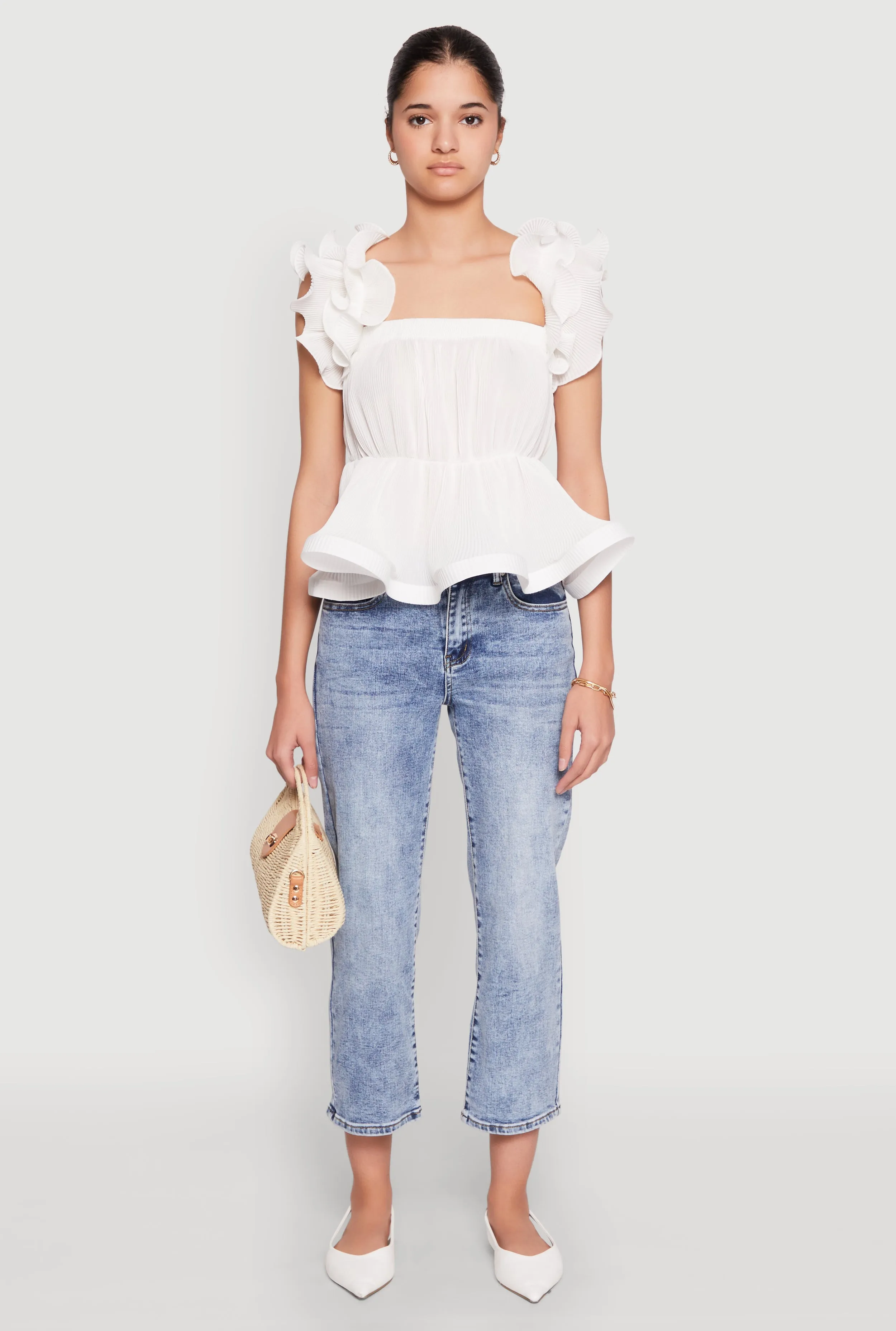 Ruffle Sleeve Plisse Peplum Top sold by Rainbow product image thumbnail 3