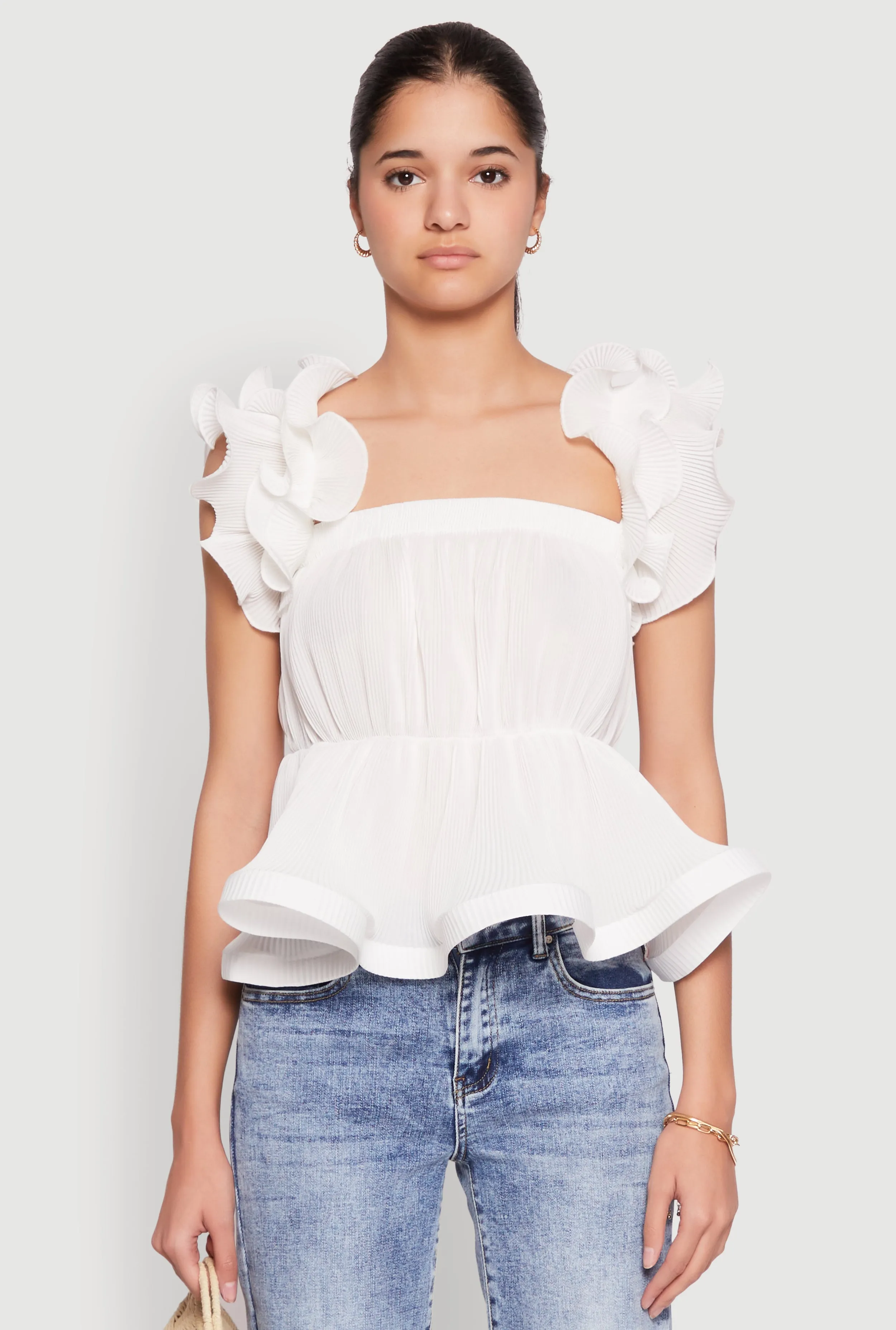 Ruffle Sleeve Plisse Peplum Top sold by Rainbow product image thumbnail 2