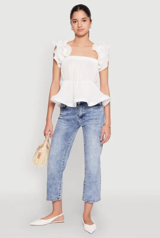 Ruffle Sleeve Plisse Peplum Top sold by Rainbow