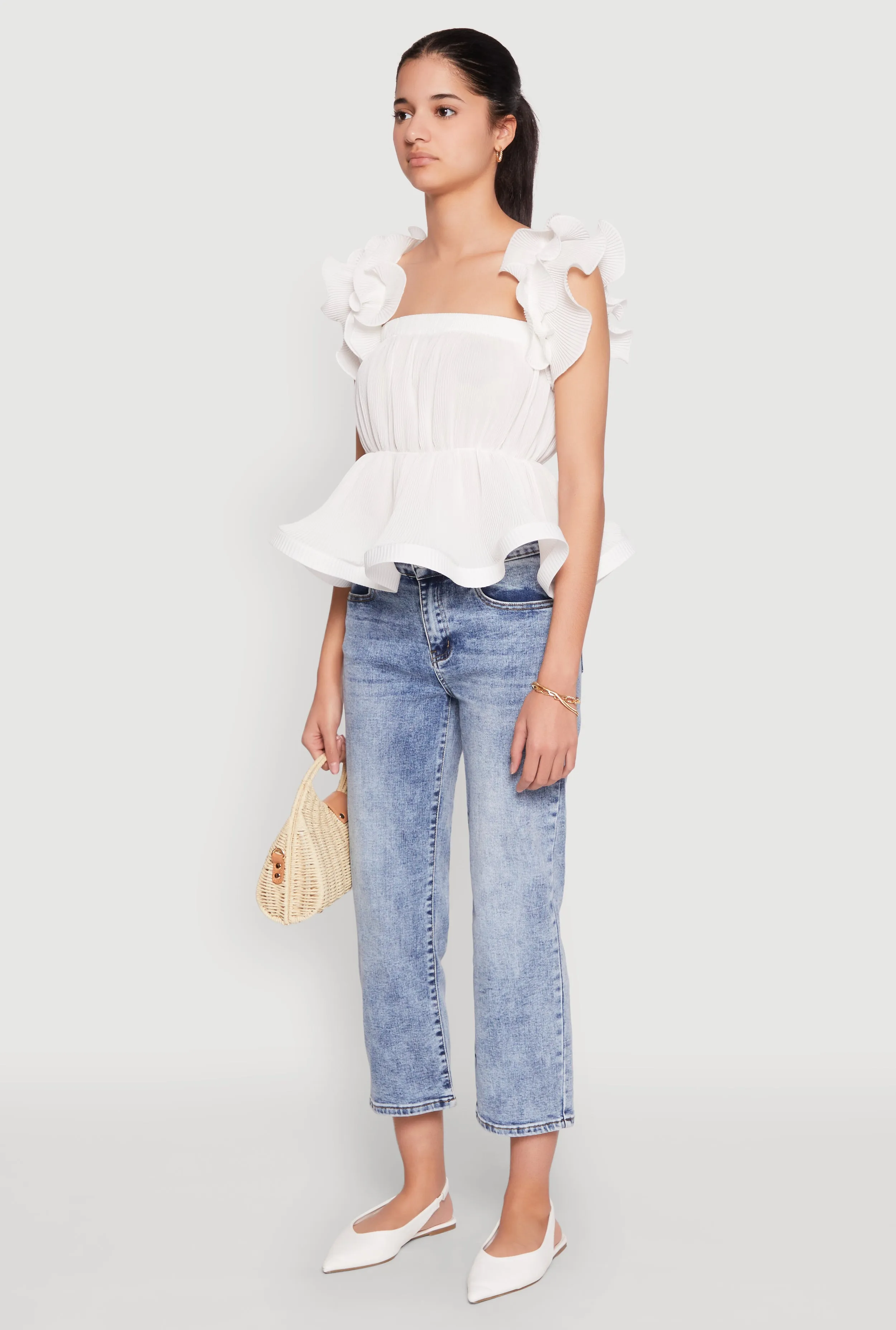 Ruffle Sleeve Plisse Peplum Top sold by Rainbow product image thumbnail 5