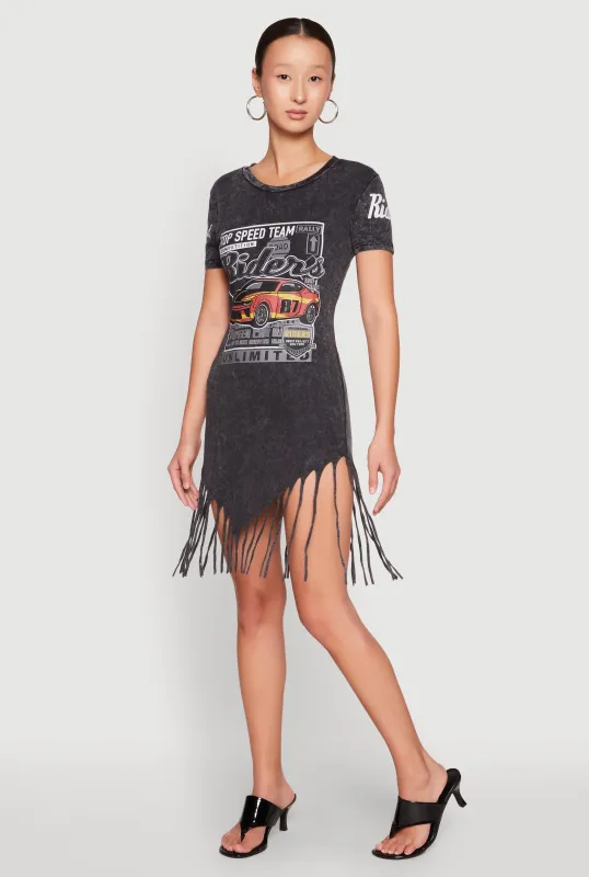 Mineral Wash Riders Graphic Fringe Dress sold by Rainbow