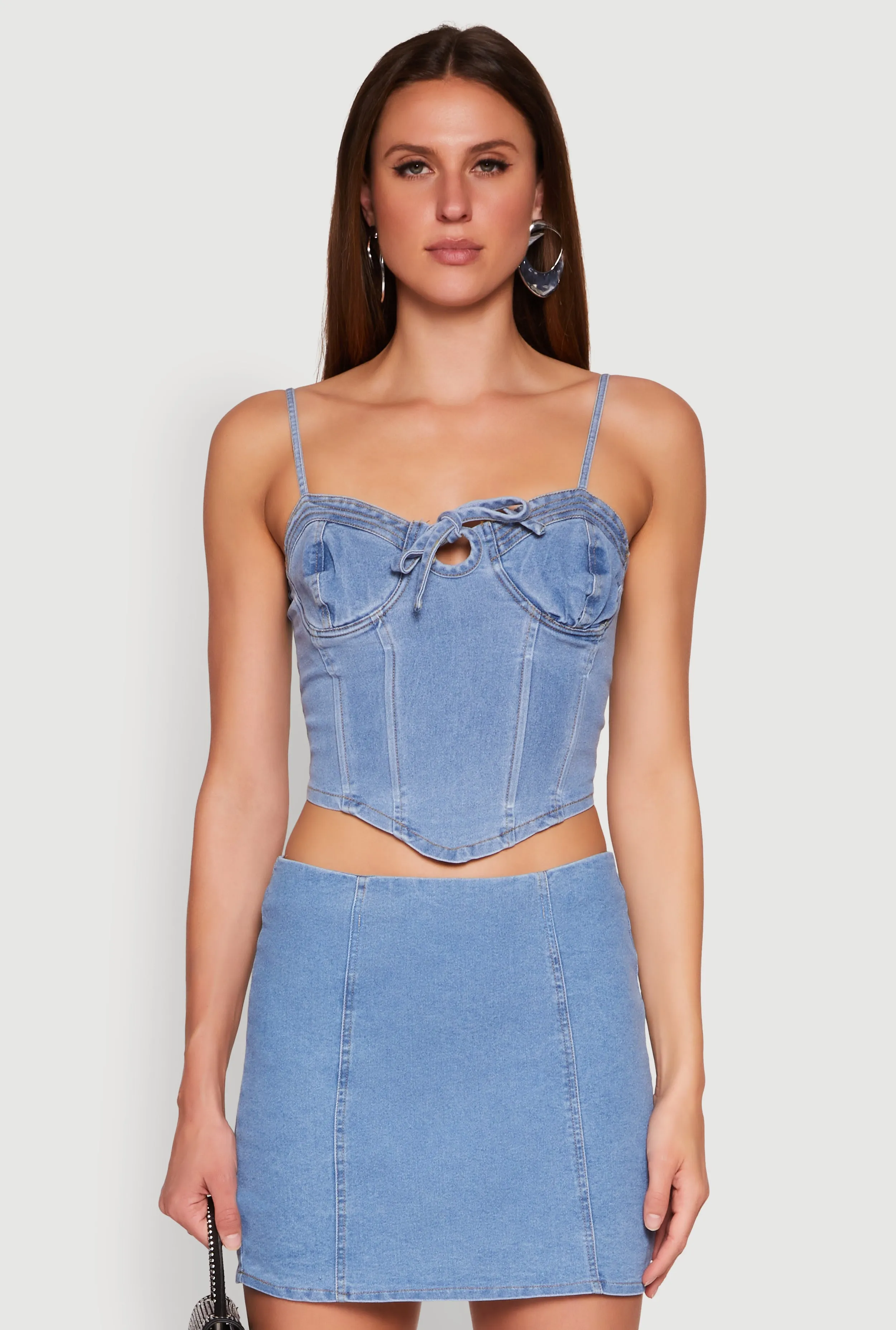 Denim Tie Front Bustier Top sold by Rainbow