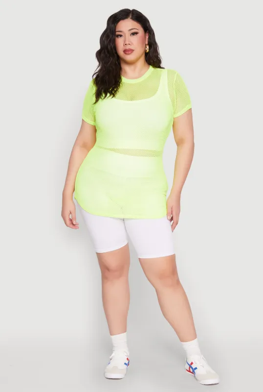 Plus Size Fishnet Short Sleeve Top sold by Rainbow