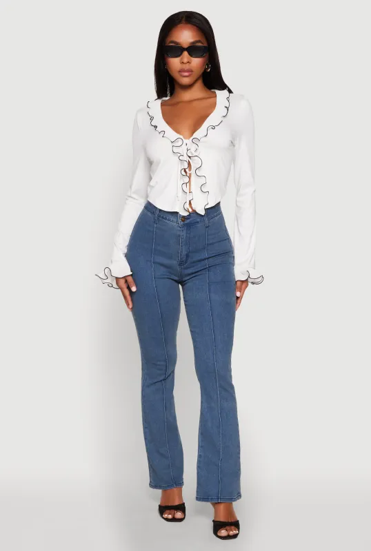 Ruffle Trim Tie Front Crop Top sold by Rainbow