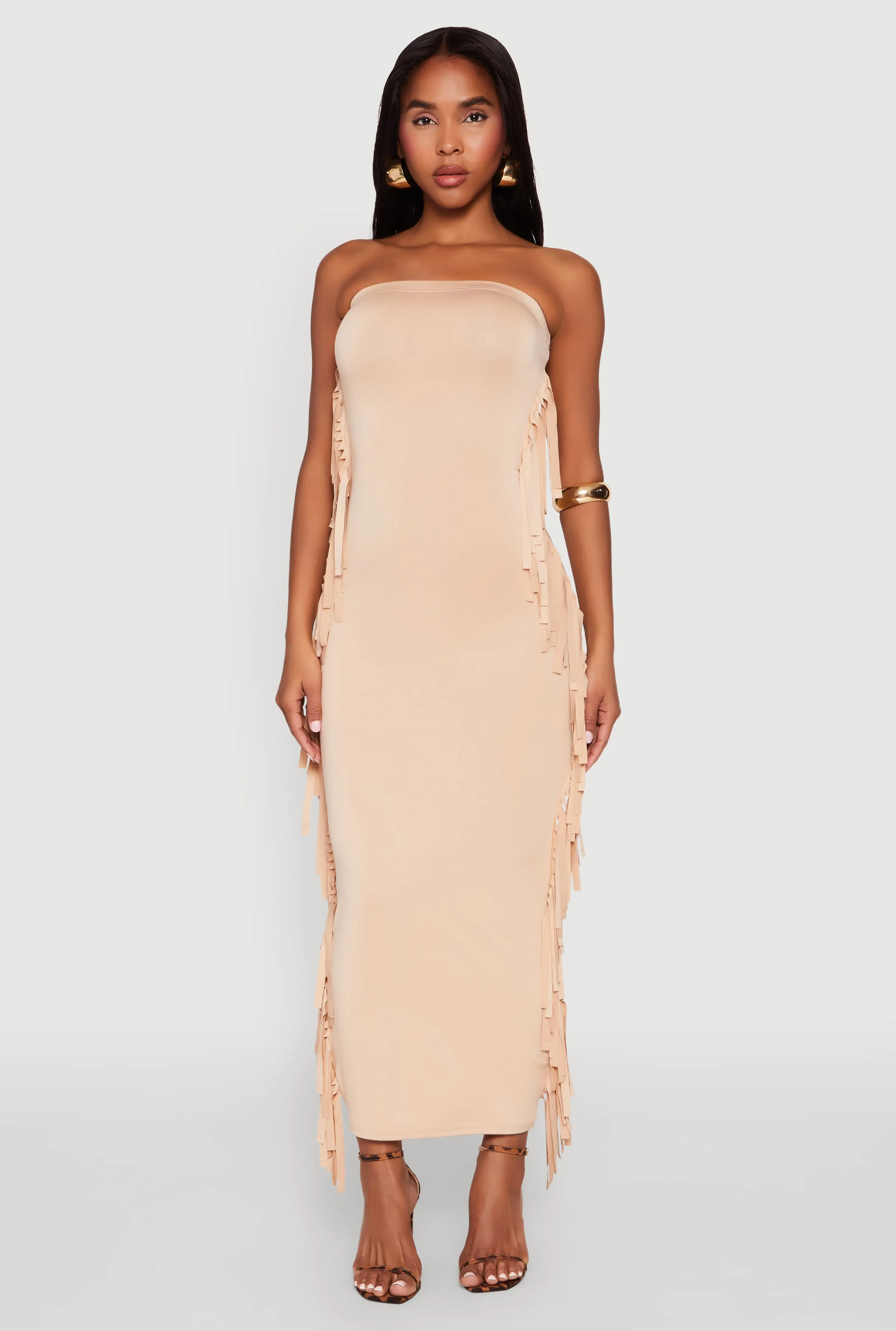 Side Fringe Maxi Tube Dress sold by Rainbow