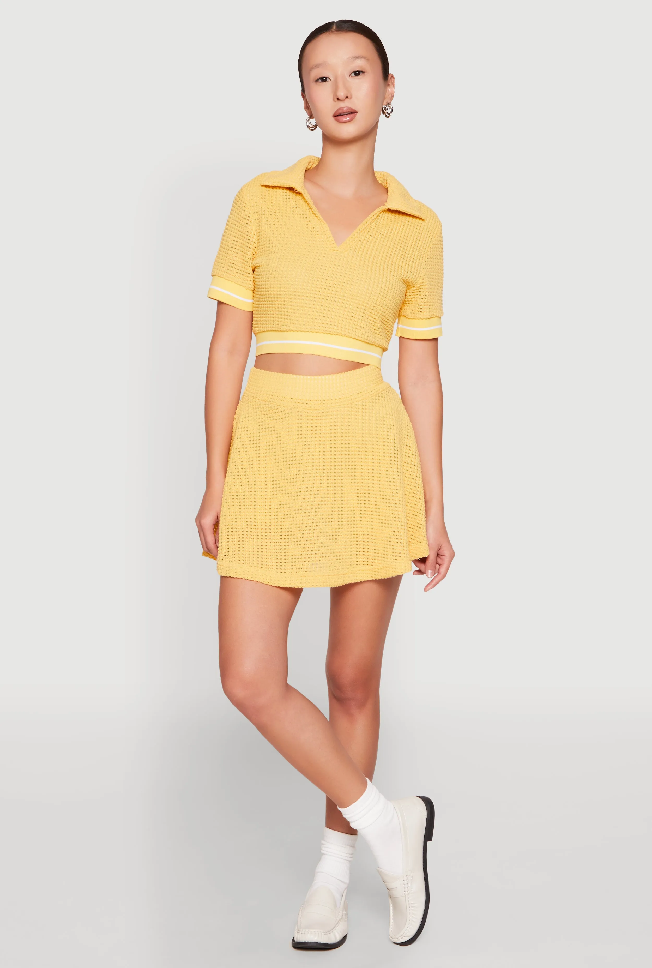 Textured Knit Johnny Collar Crop Top sold by Rainbow product image thumbnail 2