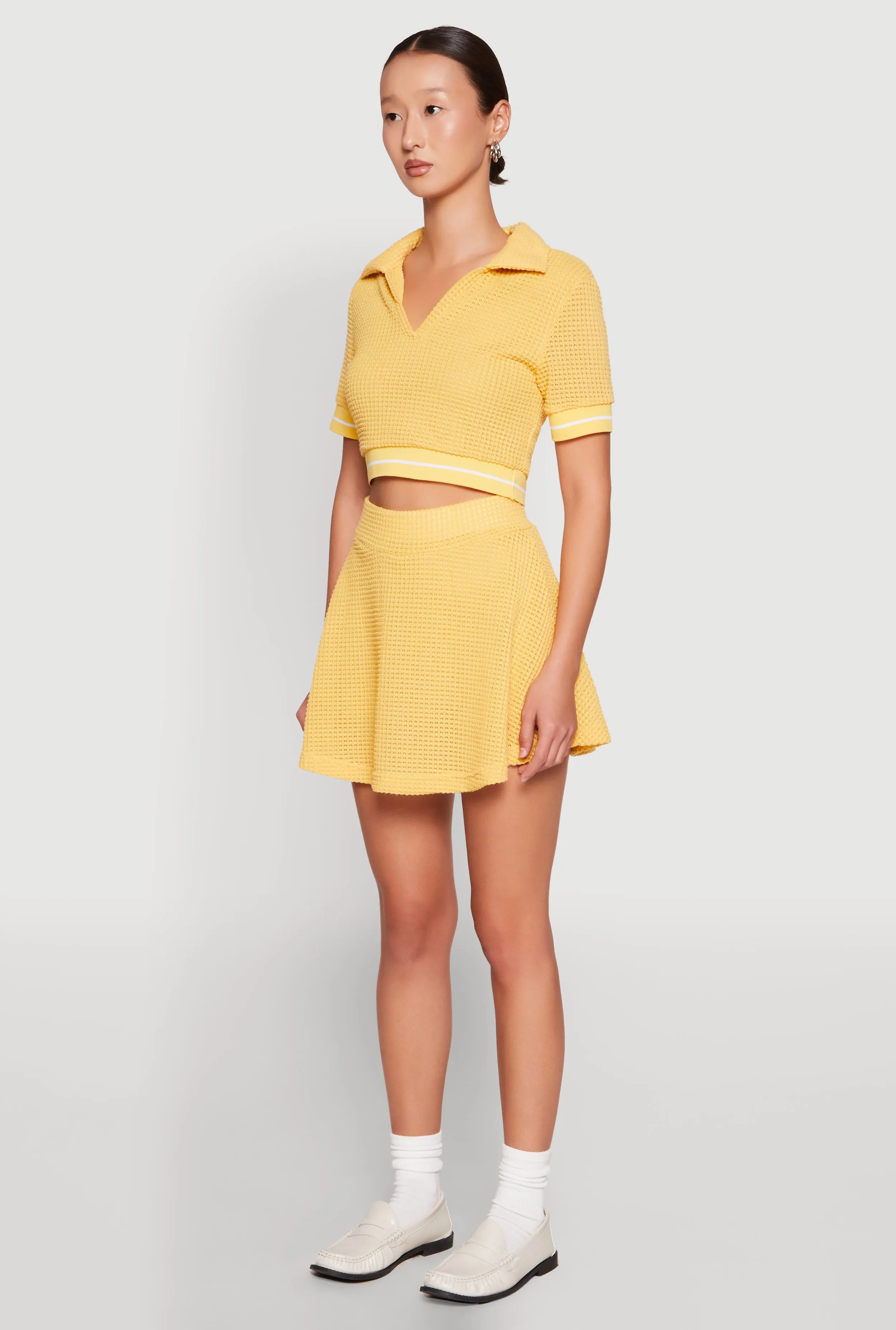 Textured Knit Johnny Collar Crop Top sold by Rainbow product image thumbnail 5