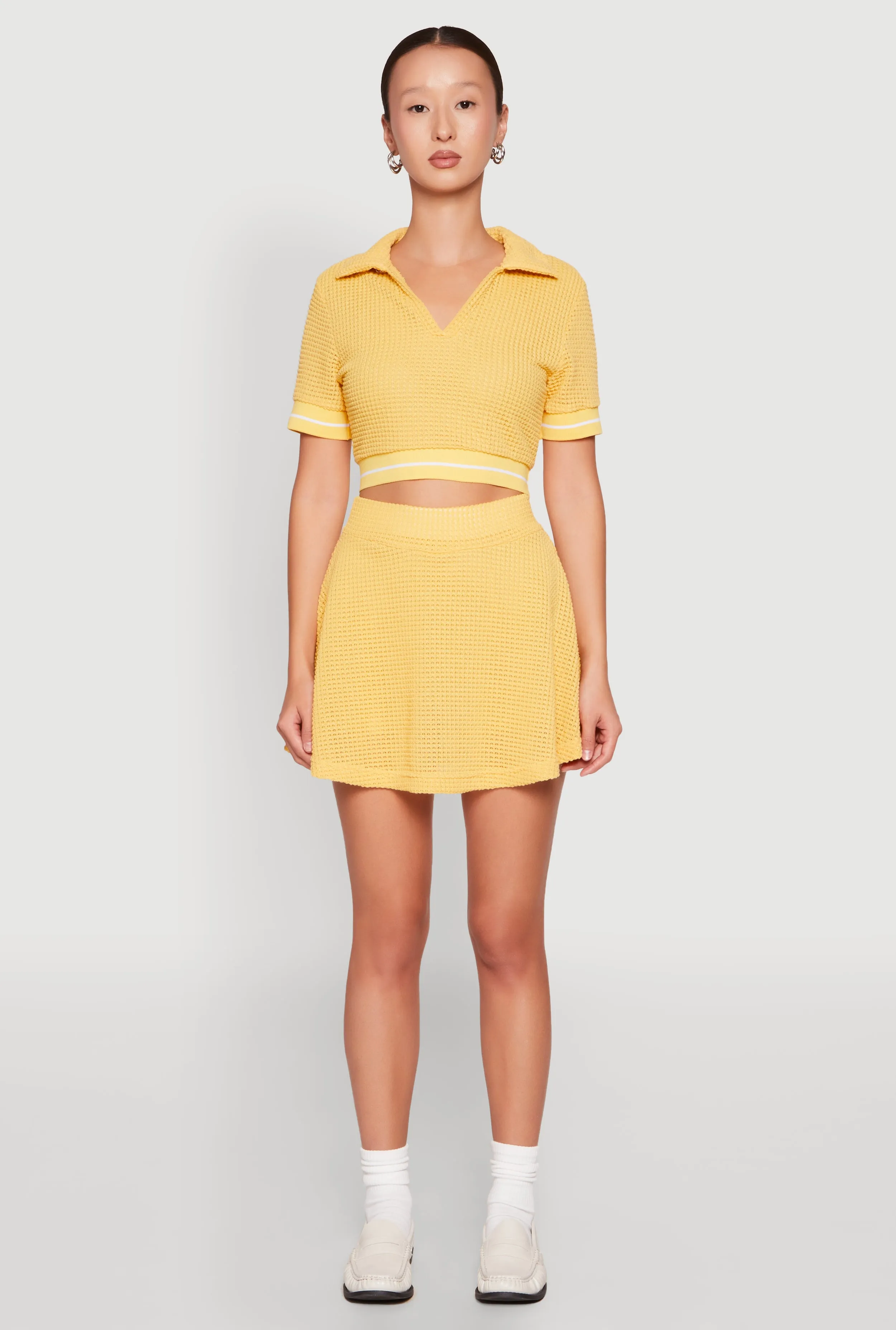 Textured Knit Johnny Collar Crop Top sold by Rainbow product image thumbnail 3