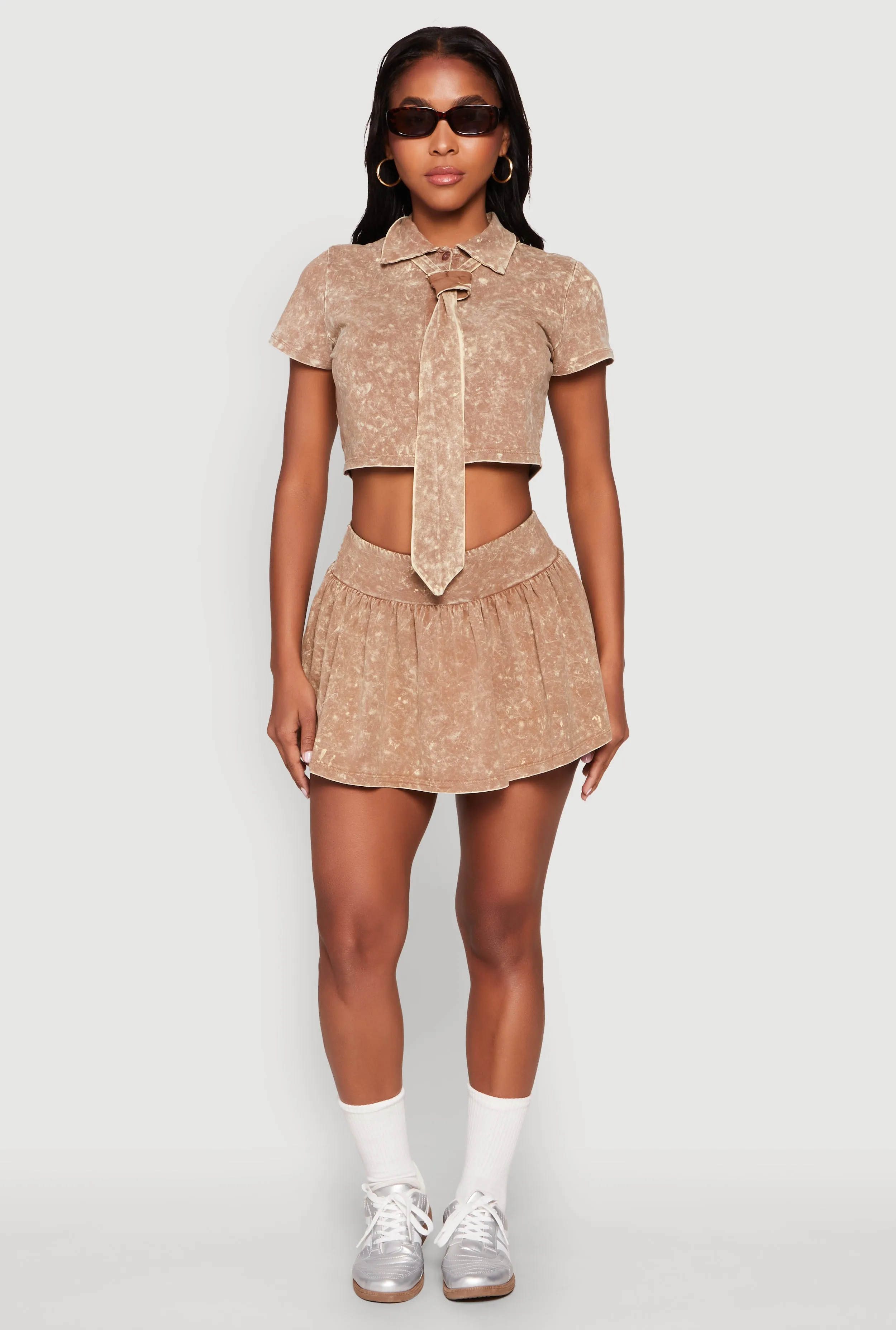 Mineral Wash Crop Top with Necktie sold by Rainbow product image thumbnail 3