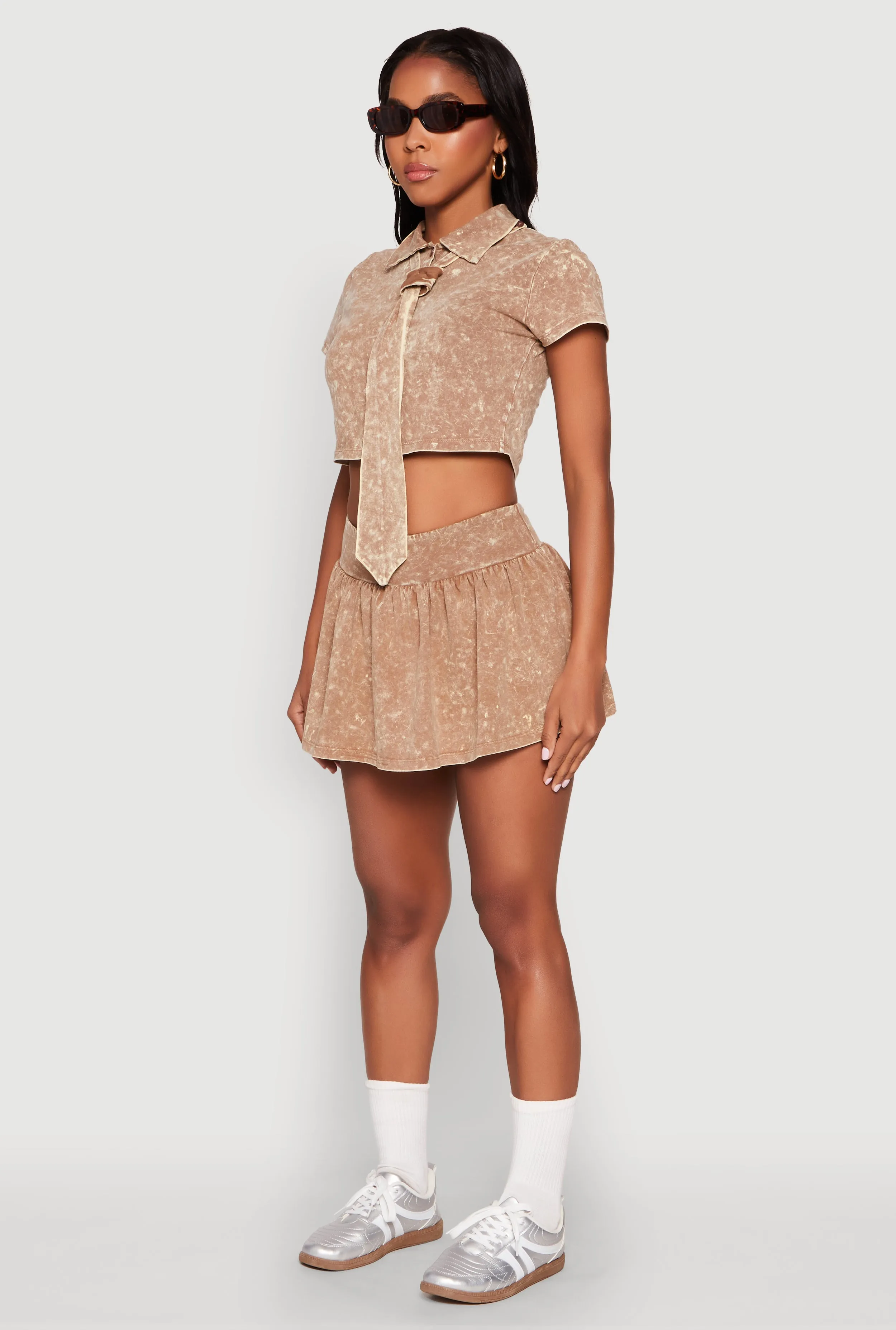 Mineral Wash Crop Top with Necktie sold by Rainbow product image thumbnail 5