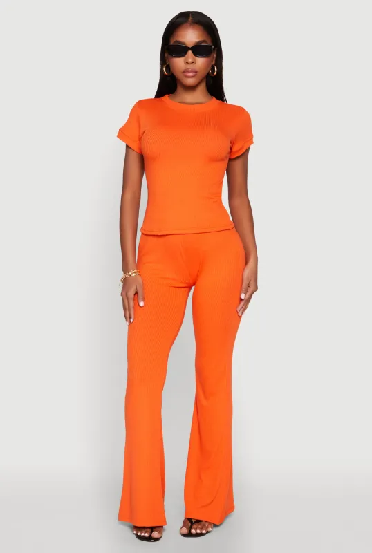 High Waisted Rib Knit Palazzo Pants sold by Rainbow