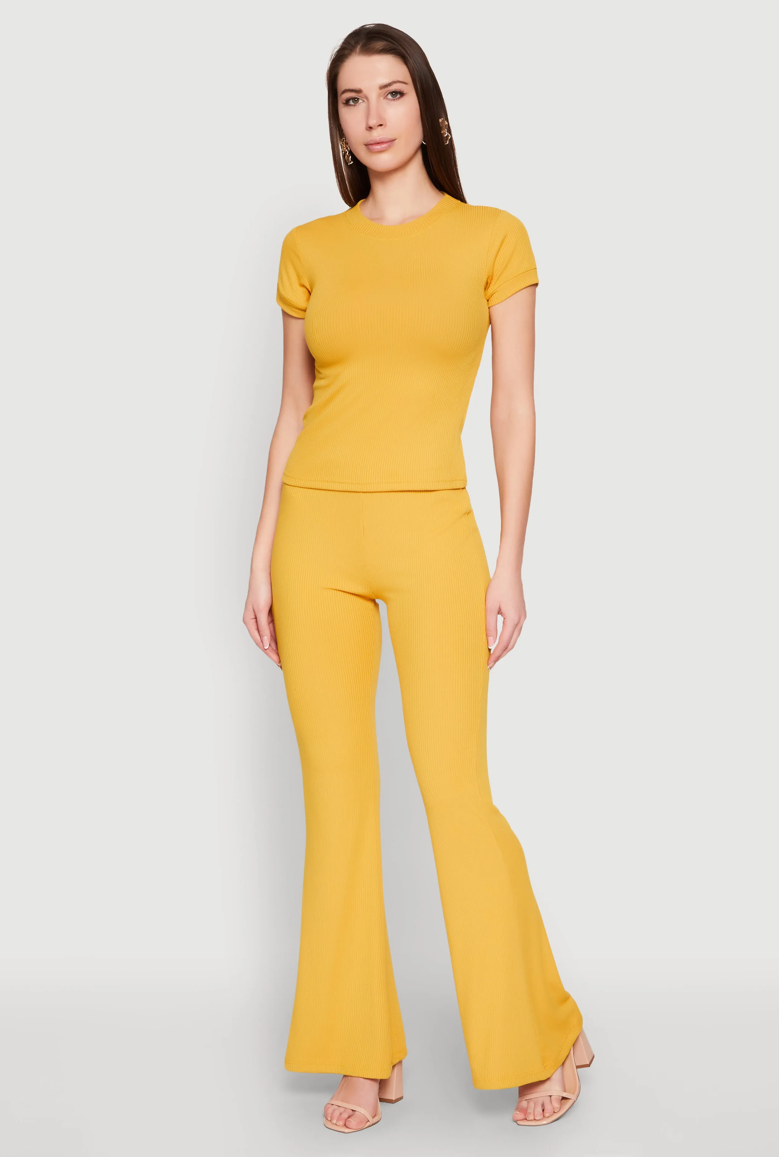 High Waisted Rib Knit Palazzo Pants sold by Rainbow