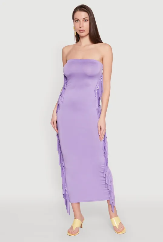 Side Fringe Maxi Tube Dress sold by Rainbow
