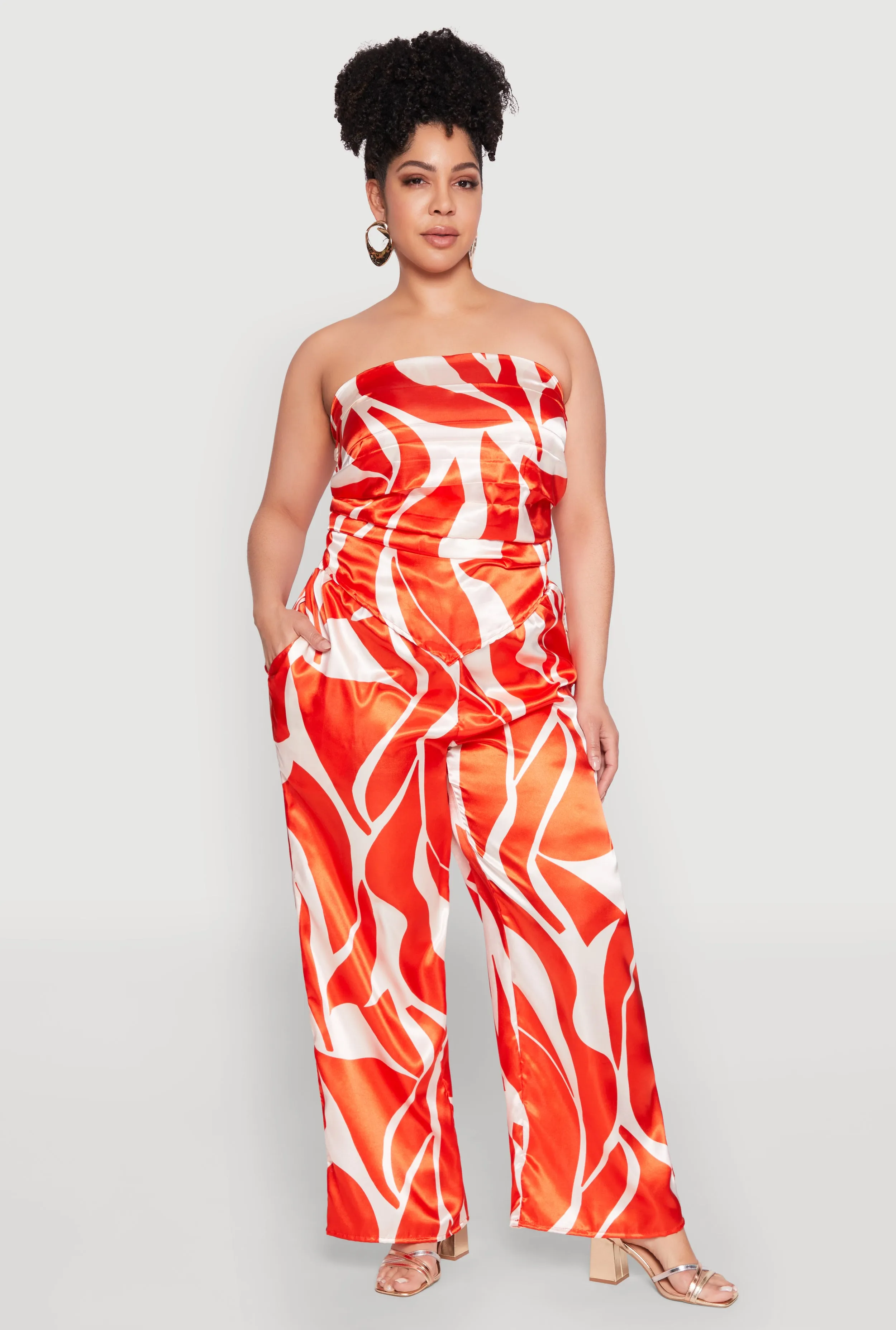Plus Size Patterned Satin Palazzo Pants sold by Rainbow