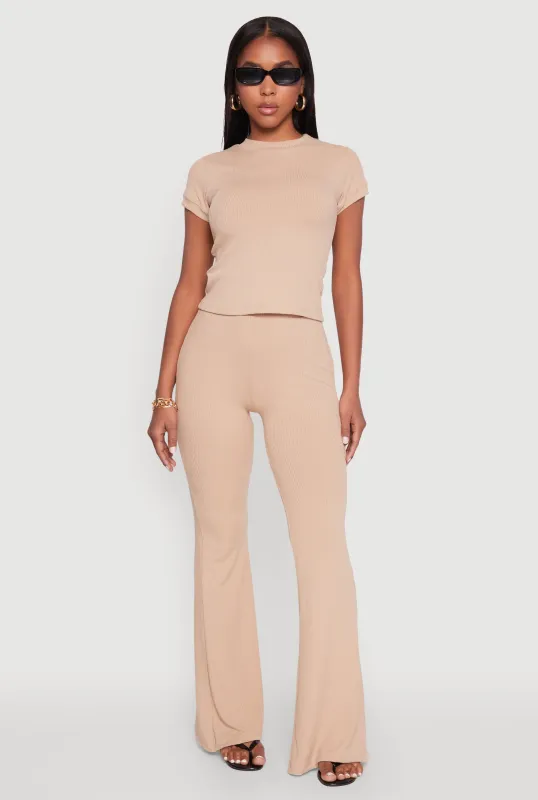High Waisted Rib Knit Palazzo Pants sold by Rainbow