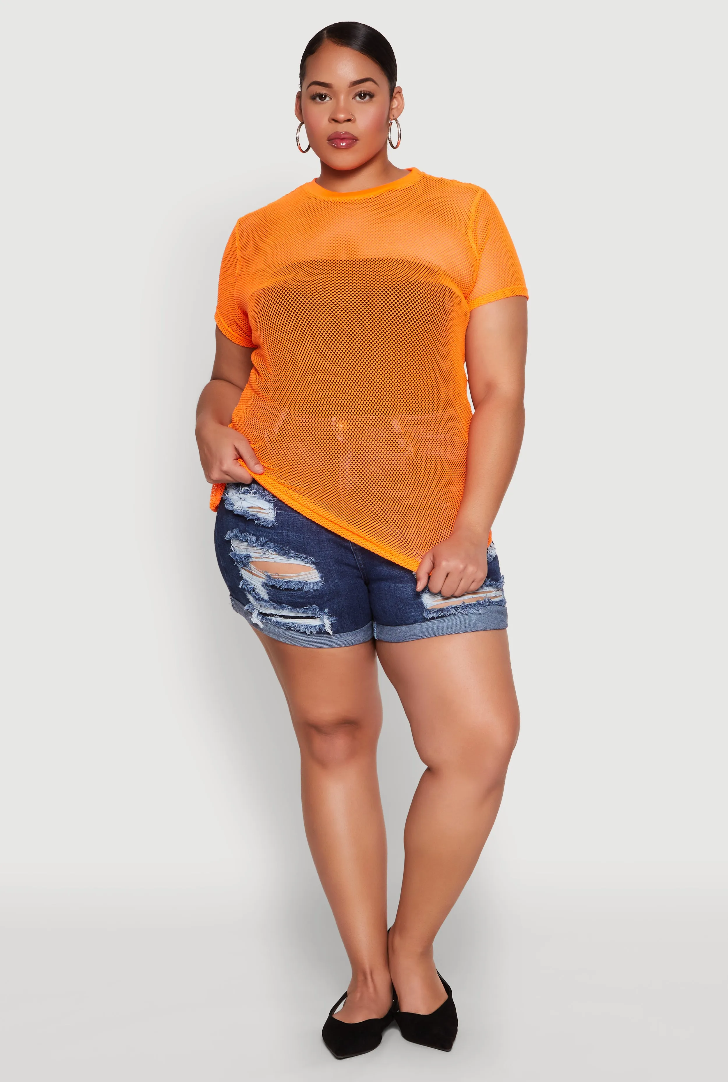 Plus Size Fishnet Short Sleeve Top sold by Rainbow