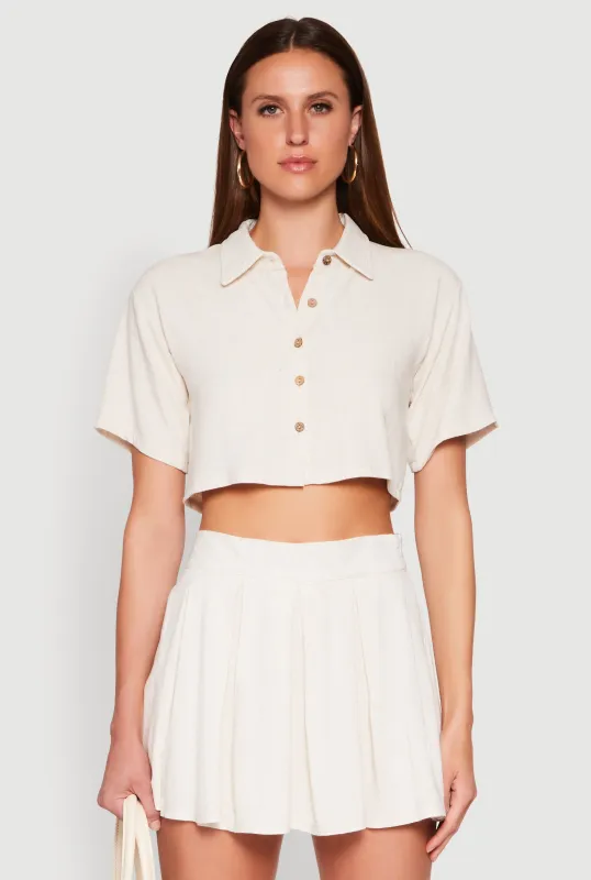 Linen Cropped Shirt sold by Rainbow