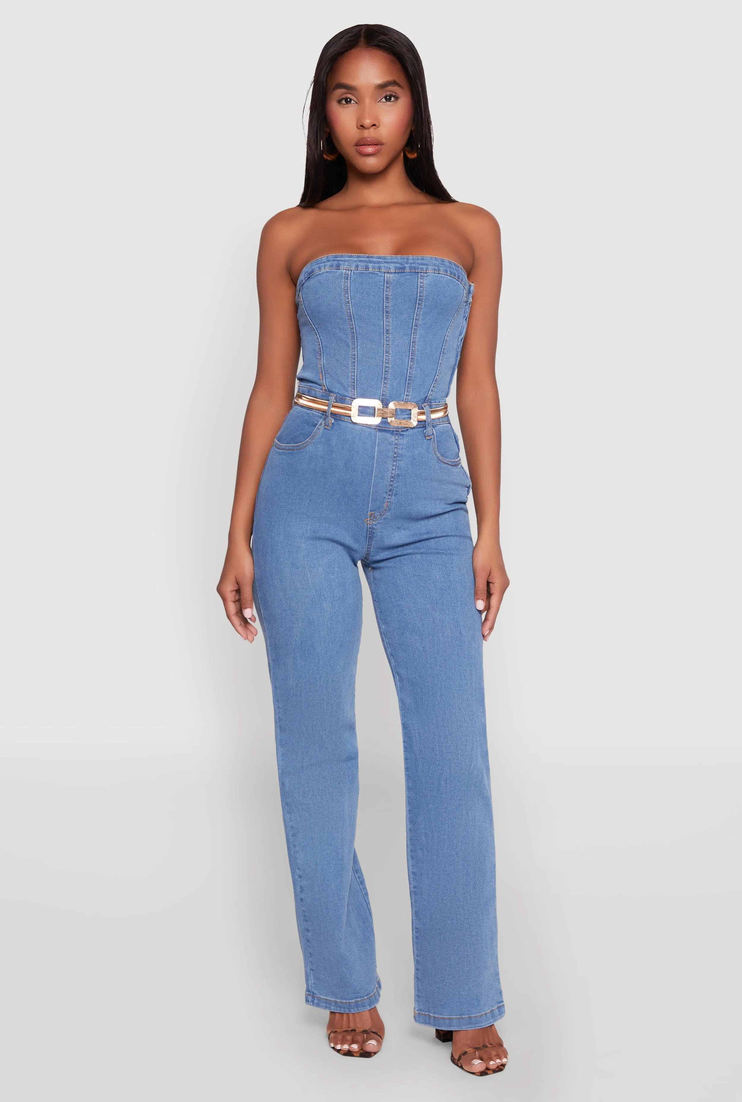 Daisy Strapless Corset Denim Jumpsuit sold by Rainbow