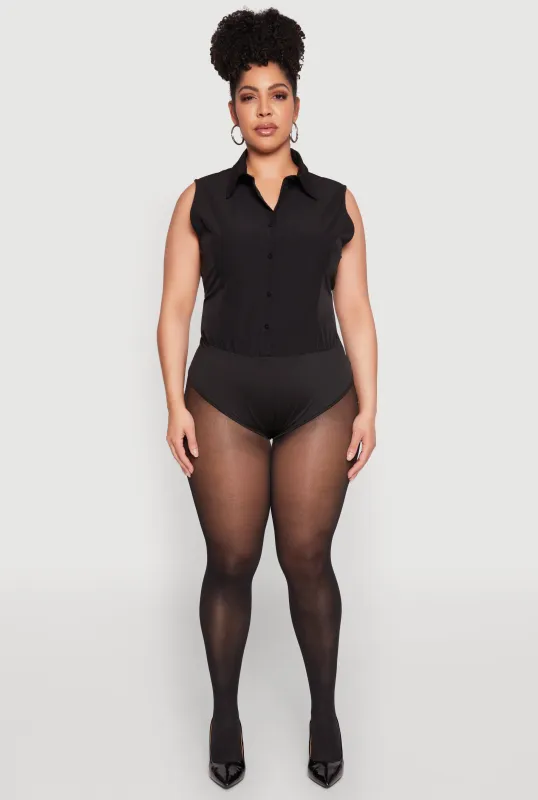 Plus Size Daisy Sleeveless Button Front Bodysuit sold by Rainbow